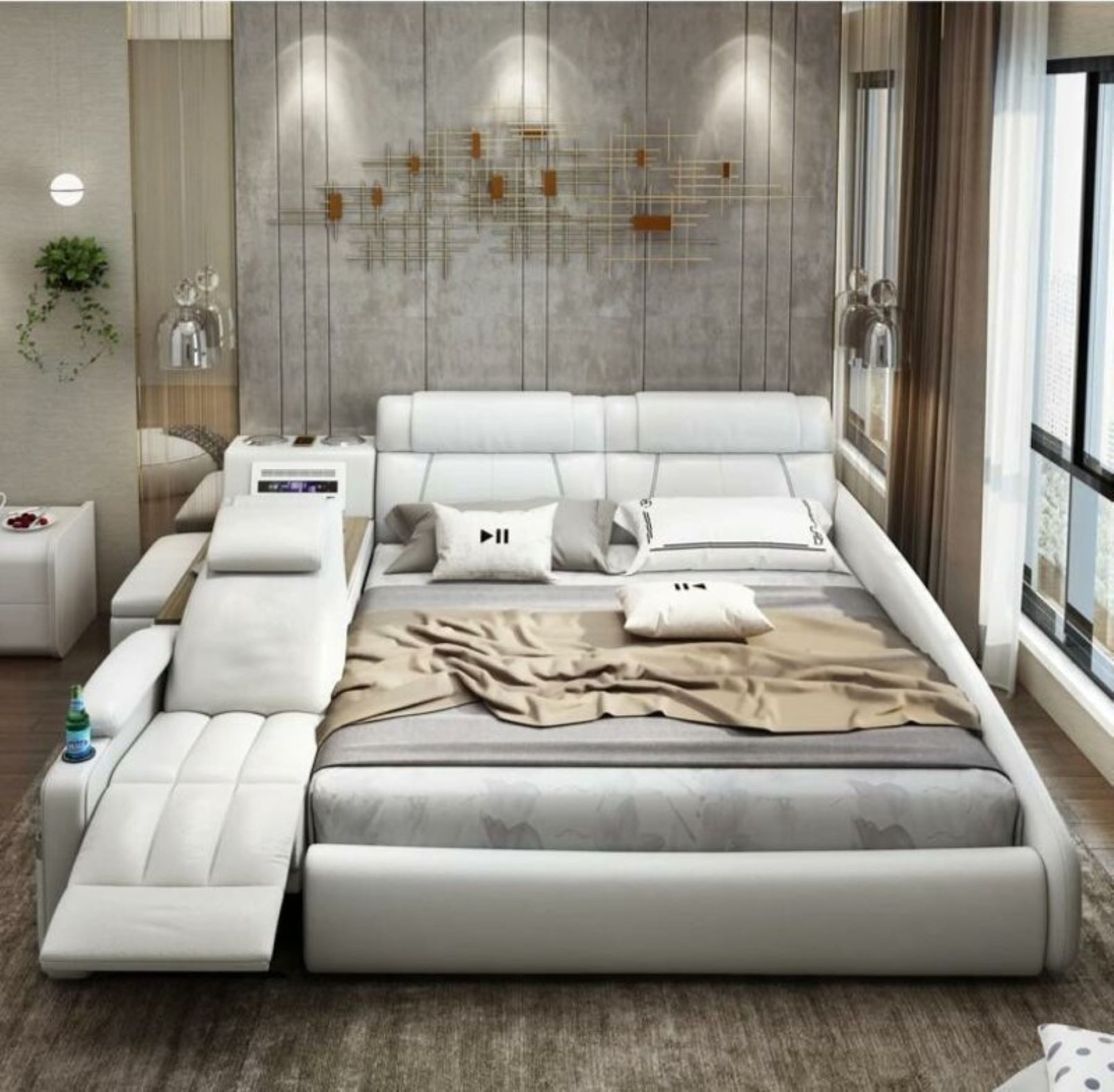 JVmoebel Multimediabett Bett XXL Big Betten Leder Hotel Polster 180x200cm Multifunktion (1-tlg), Made in Europa