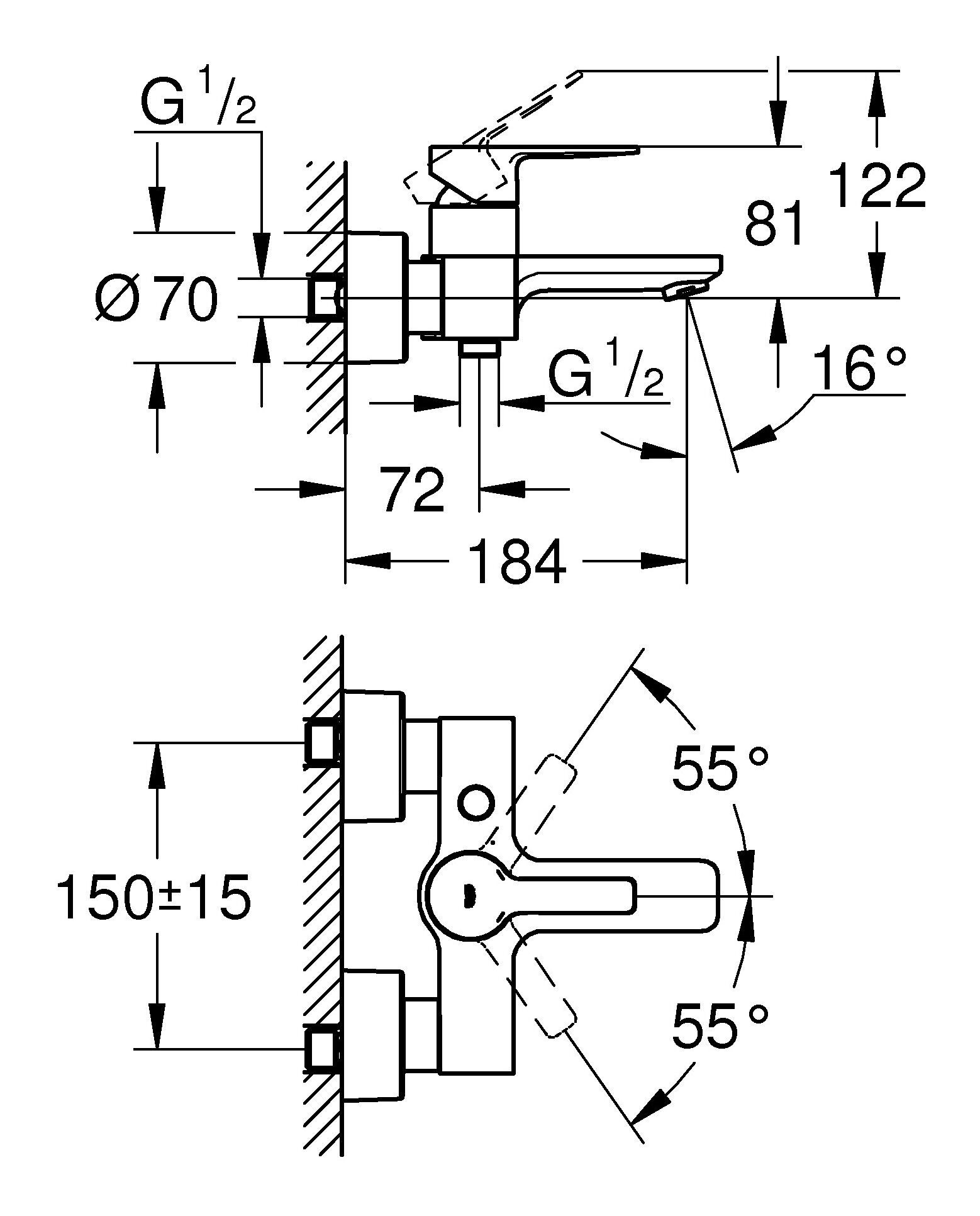 Chrom Grohe Lineare Einhand-Wannenbatterie - Wannenarmatur