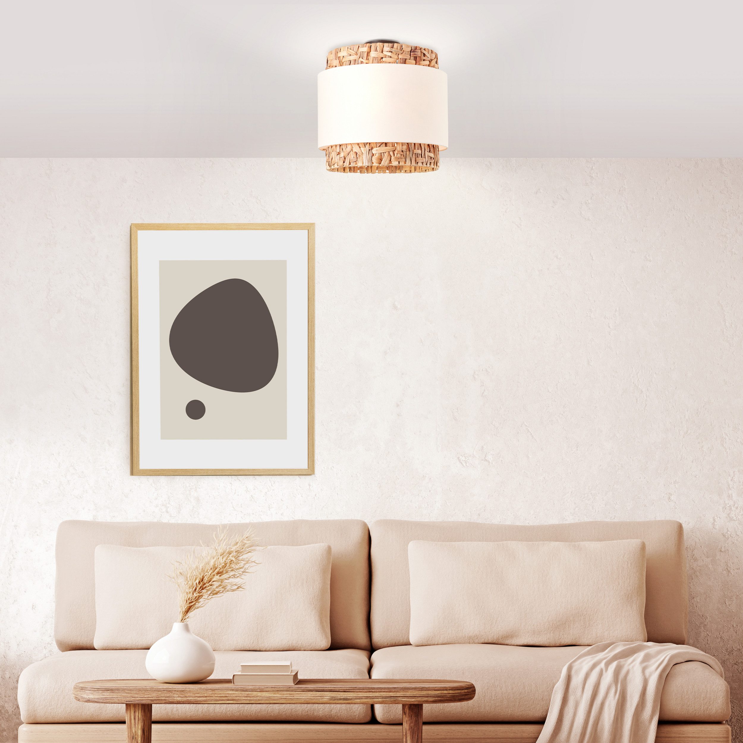 Lightbox Deckenleuchte, ohne Leuchtmittel, 2 flammige Deckenlampe mit Wasserhyazinthen / Stoff Schirm, Ø 35 cm