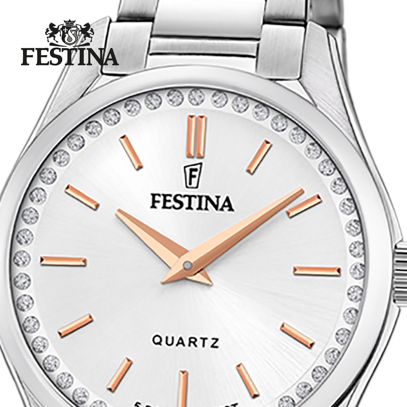Festina Quarzuhr Festina Damenuhr Mademoiselle, (Analoguhr), Damen Armbanduhr rund, Edelstahlarmband silber, Fashion