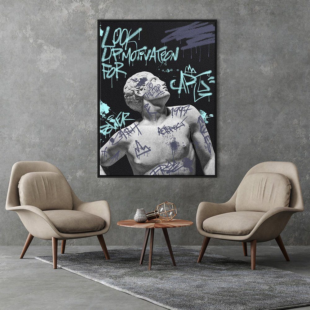 DOTCOMCANVAS® Leinwandbild, Leinwandbild Pop Art Motivation Motivationsbild for h Up Graffiti Rahmen goldener Büro