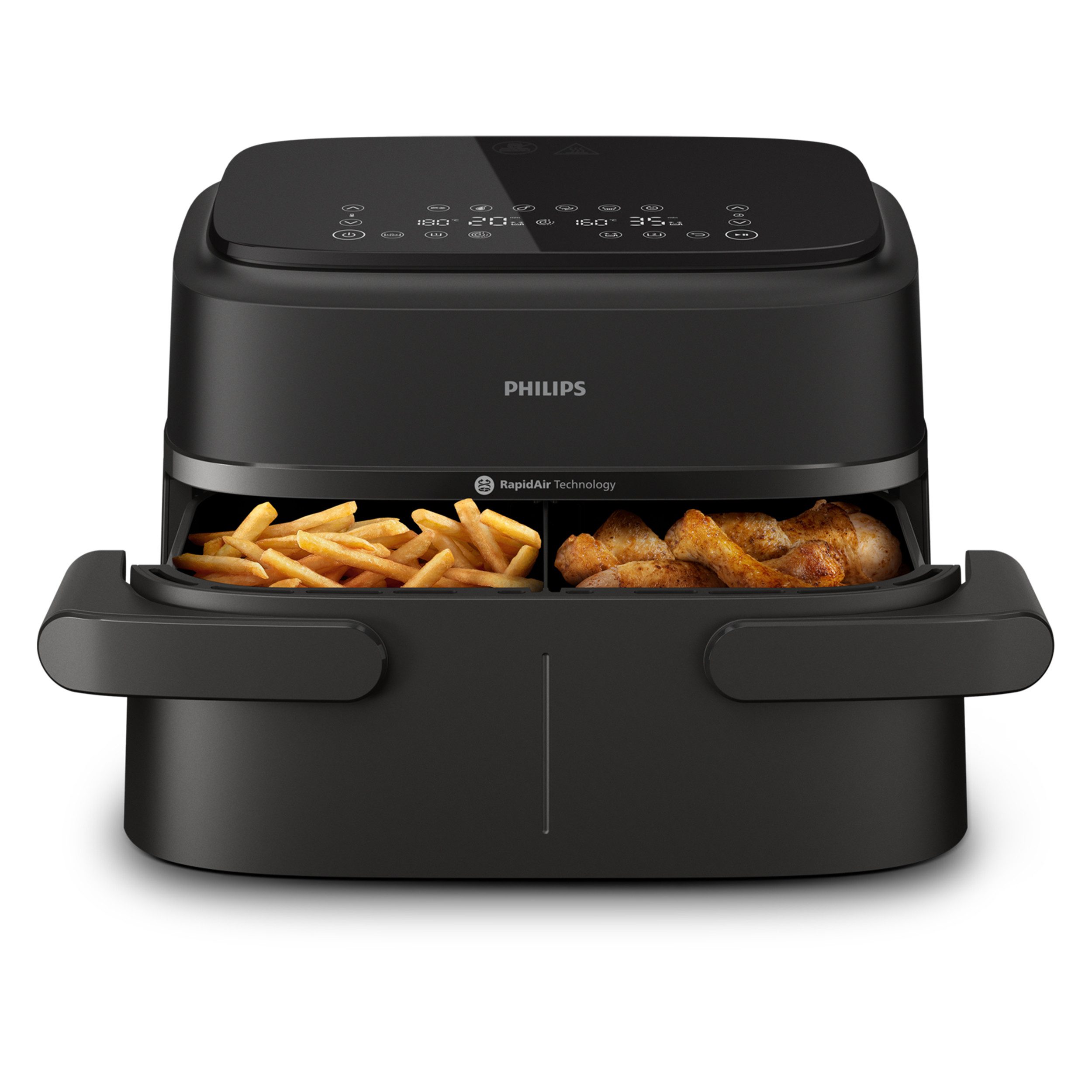 Philips Heißluftfritteuse Airfryer 1000 Flexible Basket NA150/00, zwei Körbe mit 7.1L, 2450 W, RapidAir Technologie und 10 Kochfunktionen; Schwarz