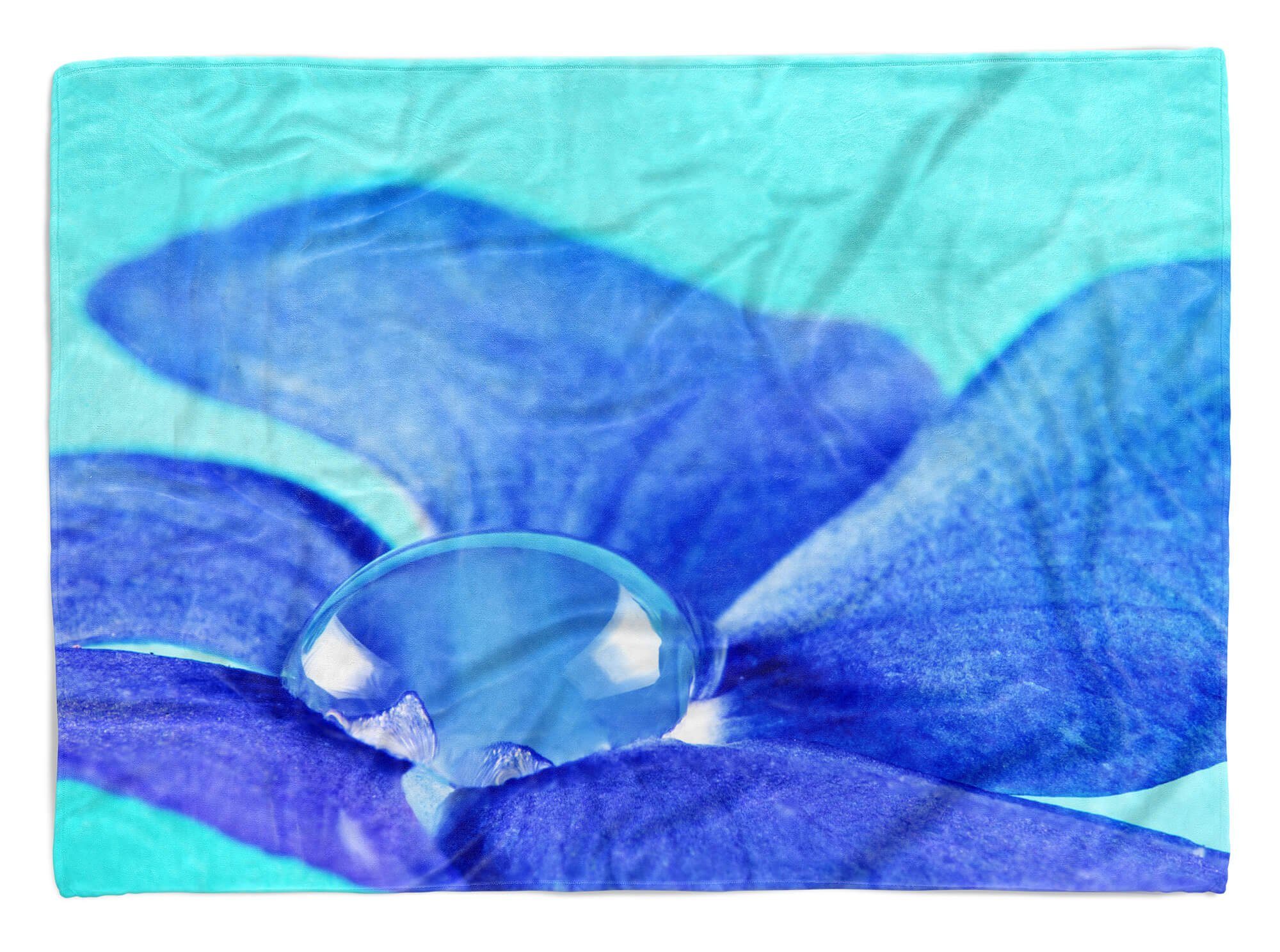 Sinus Art Handtücher Handtuch Strandhandtuch Saunatuch Kuscheldecke mit Fotomotiv Wassertropfen Blau, Baumwolle-Polyester-Mix (1-St), Handtuch