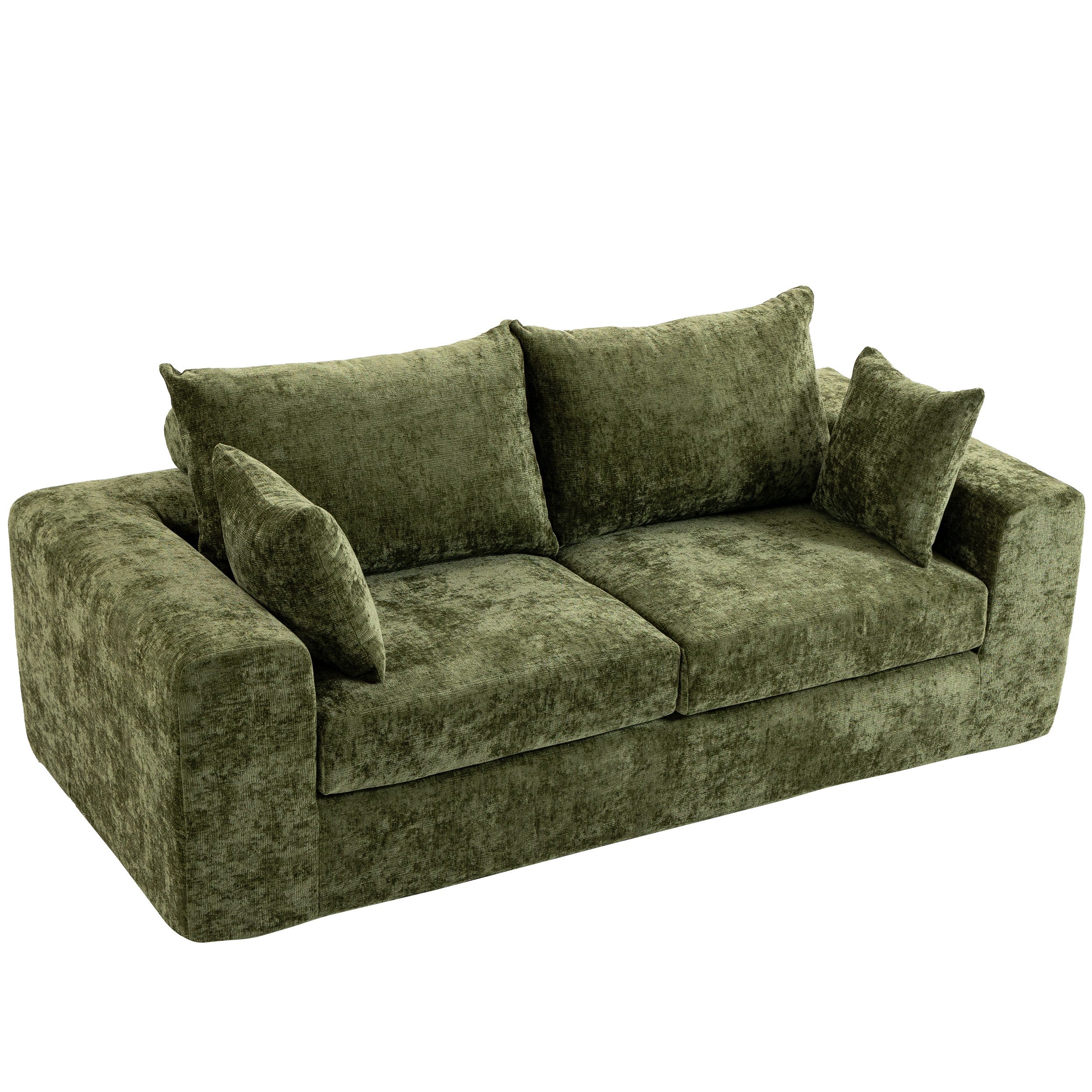 Sinaopus Schlafsofa 2-Sitzer Chenille Sofa mit Federpolsterung und Komfortkissen, Montagefreie Wohnzimmer-Couch mit weicher Schaumstoffpolsterung