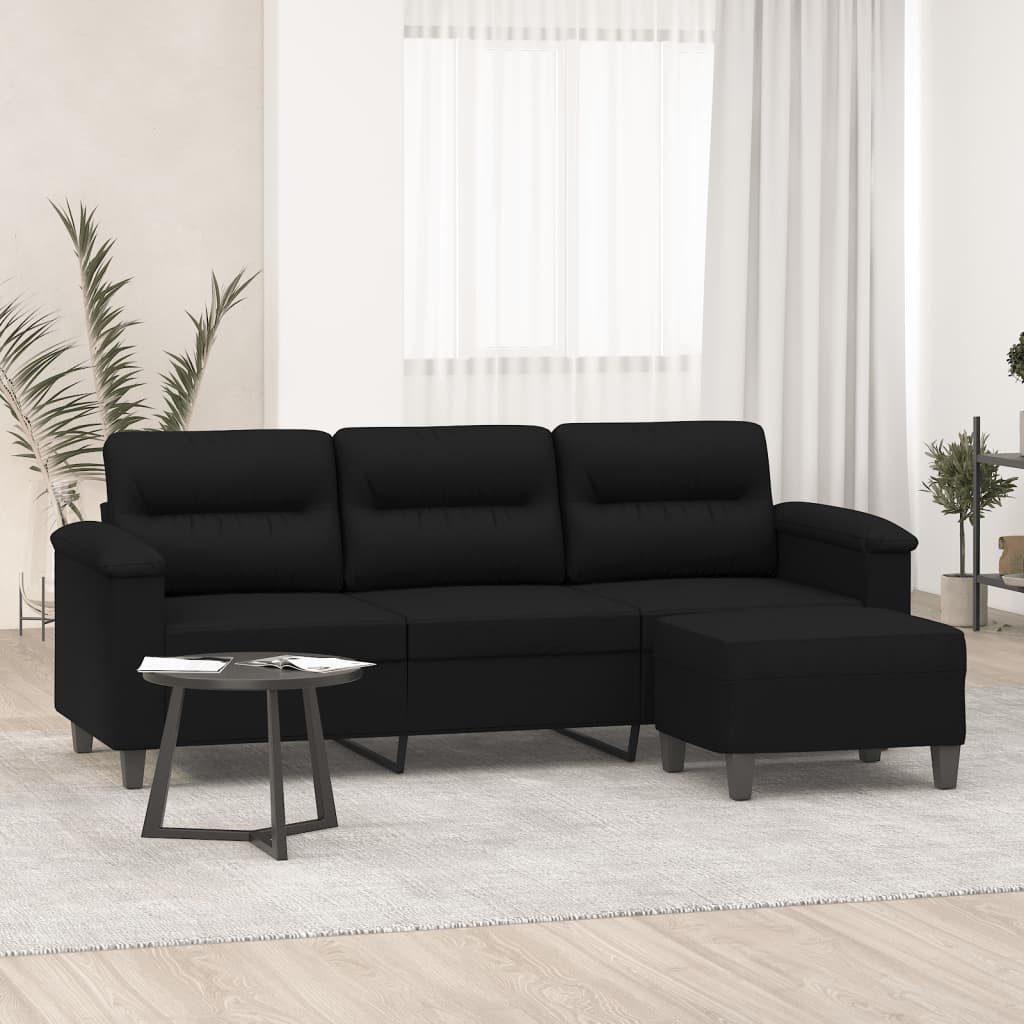 vidaXL Sofa, 3-Sitzer-Sofa mit Hocker Schwarz 180 cm Mikrofasergewebe