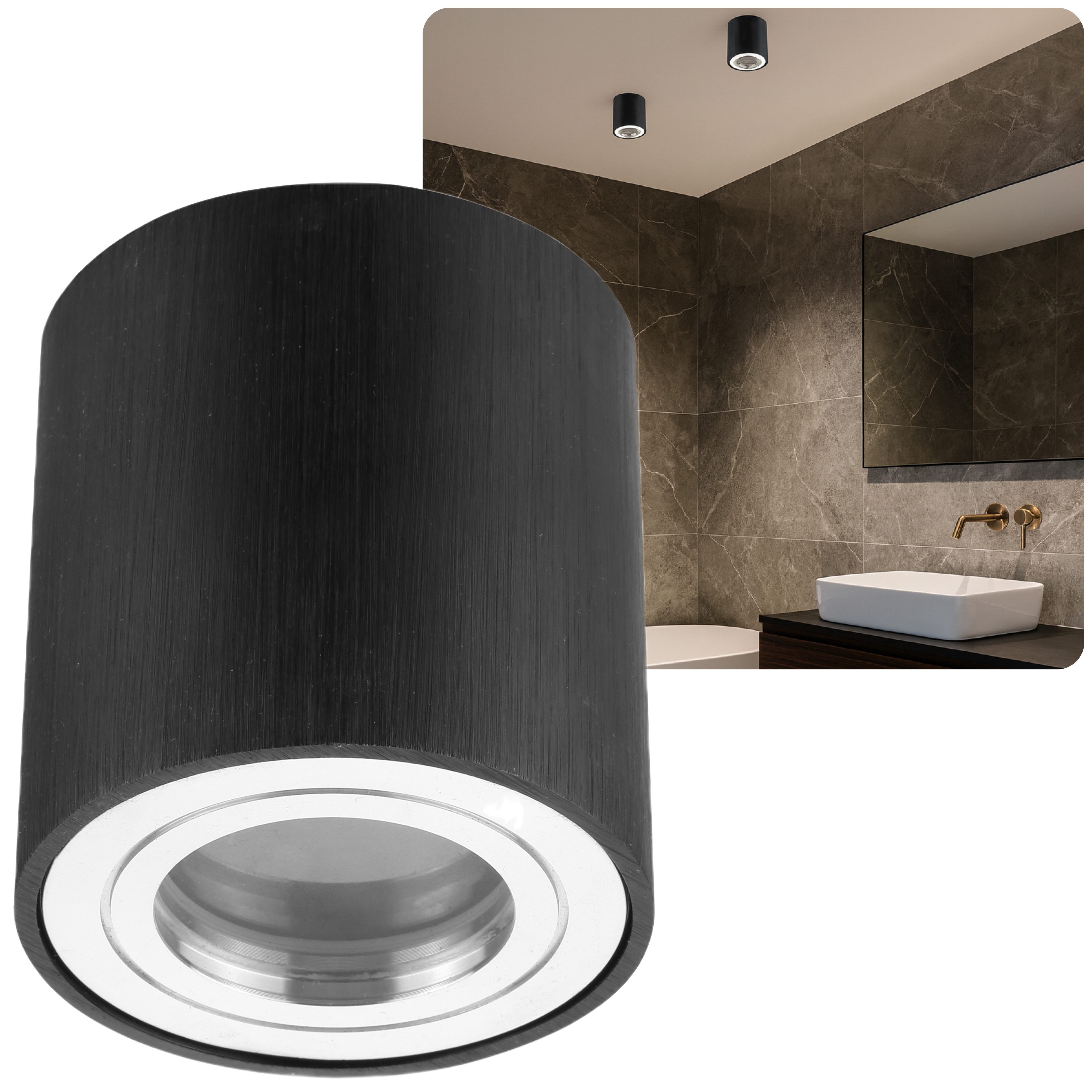 Aufbauleuchte Bad IP44 Aluminium Deckenspot für Feuchträume