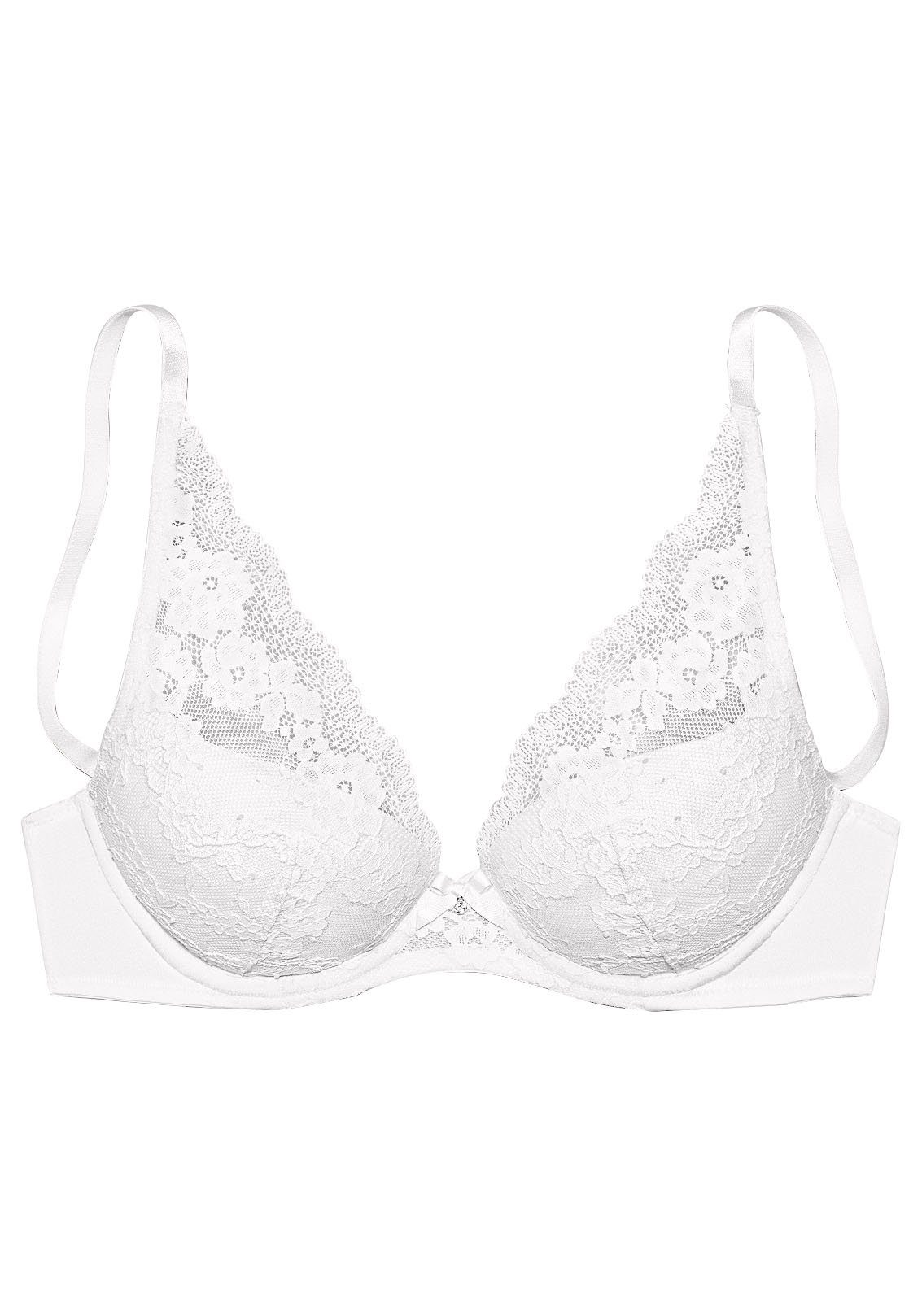 blumiger Schnitt, Spitze aus weiß Push-up-BH Dessous LASCANA High-Apex im