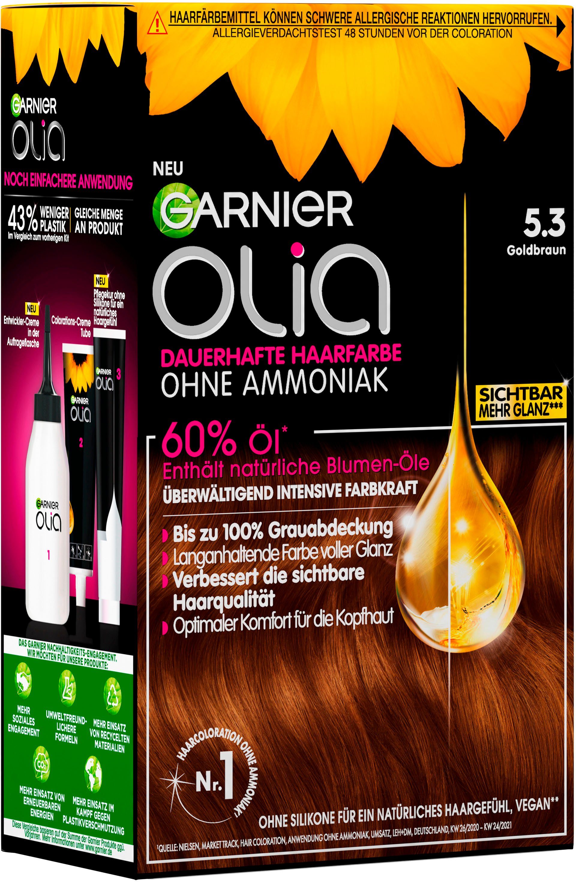 dauerhafte 3-tlg., GARNIER Olia Haarfarbe, Coloration Set, Garnier Ölbasis