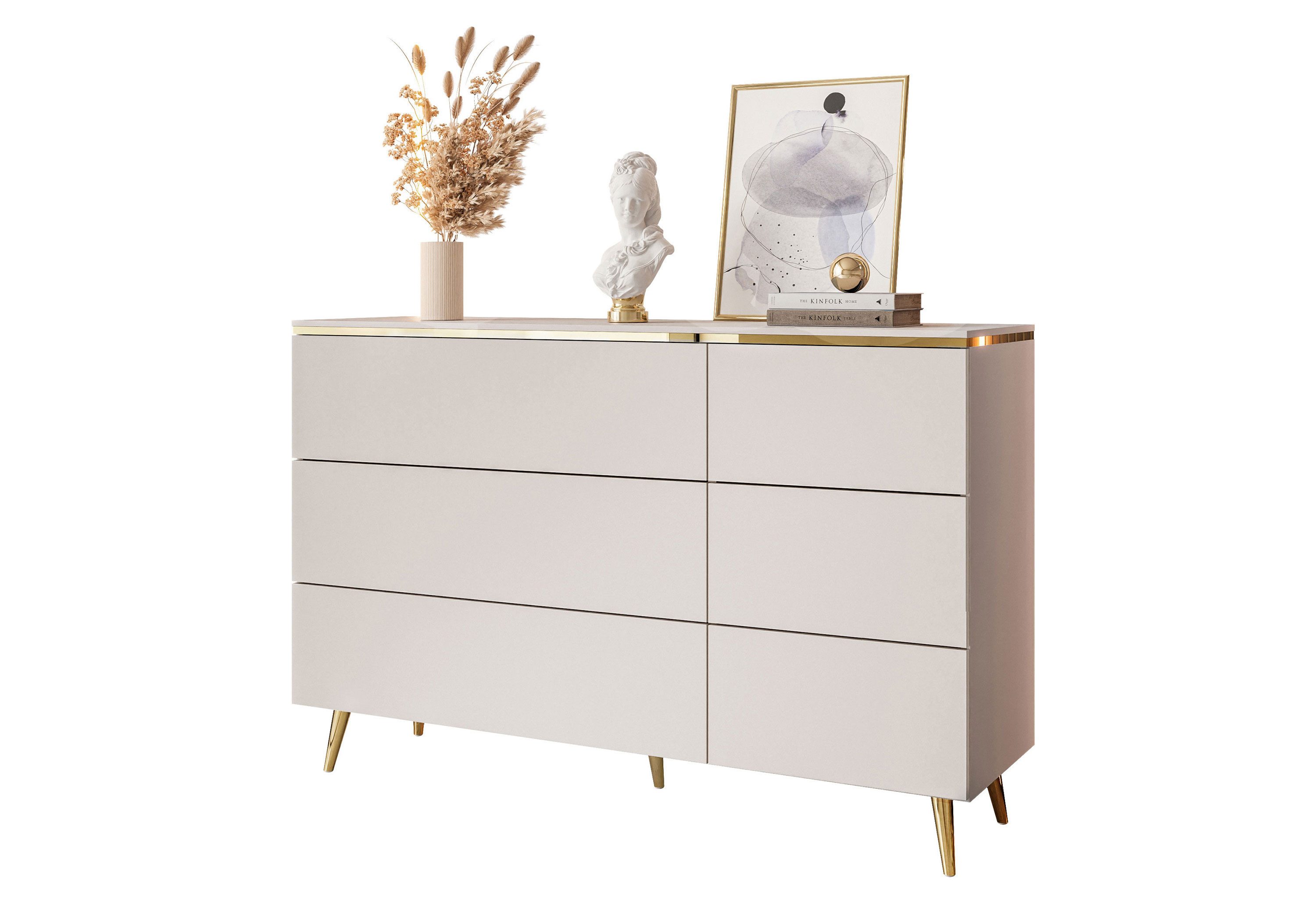 Lookway Kommode AURORA 6S in Kaschmir mit goldener Leiste, Breite: 138 cm, Tiefe: 40 cm