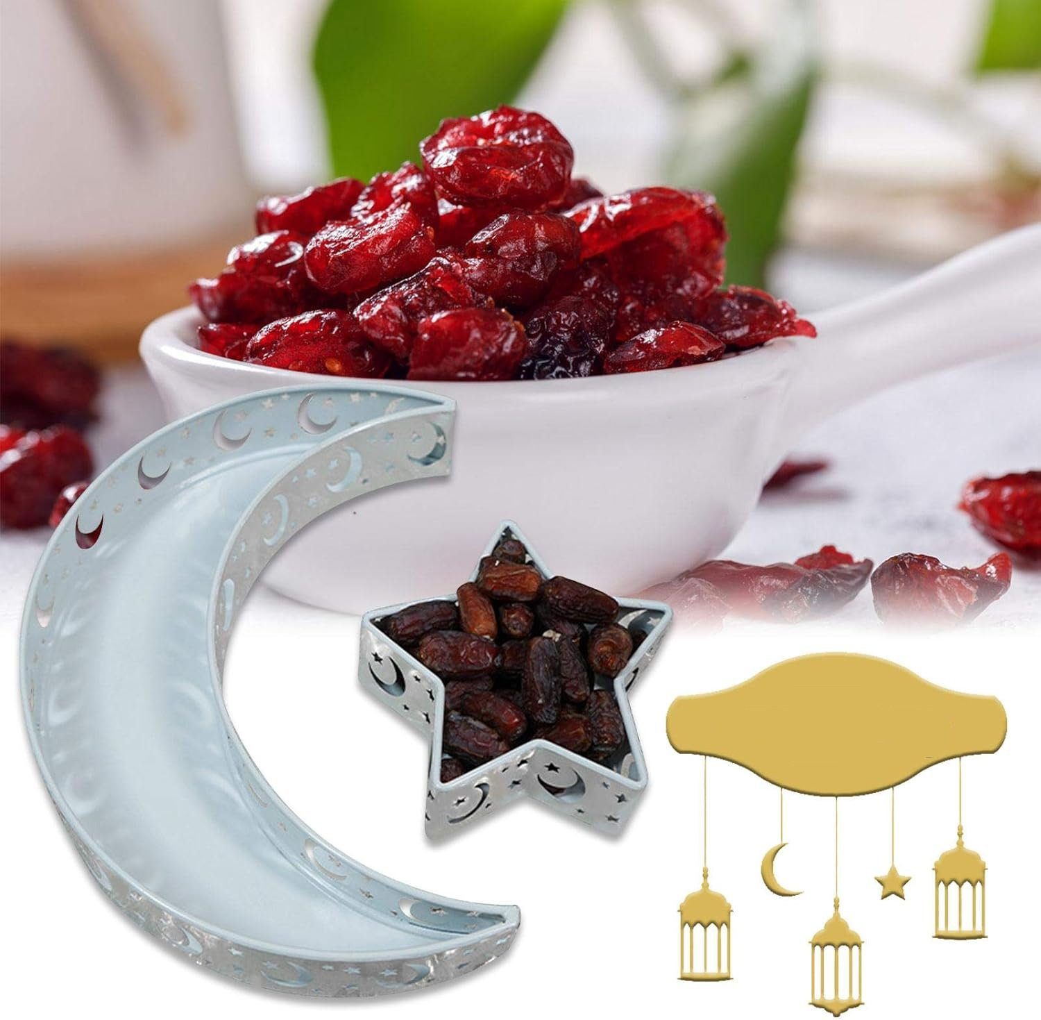 Tablett Deko Star Gold, Eid Food Form Tray,Moon Home Muslim Weiß1 Jormftte Tablett,für