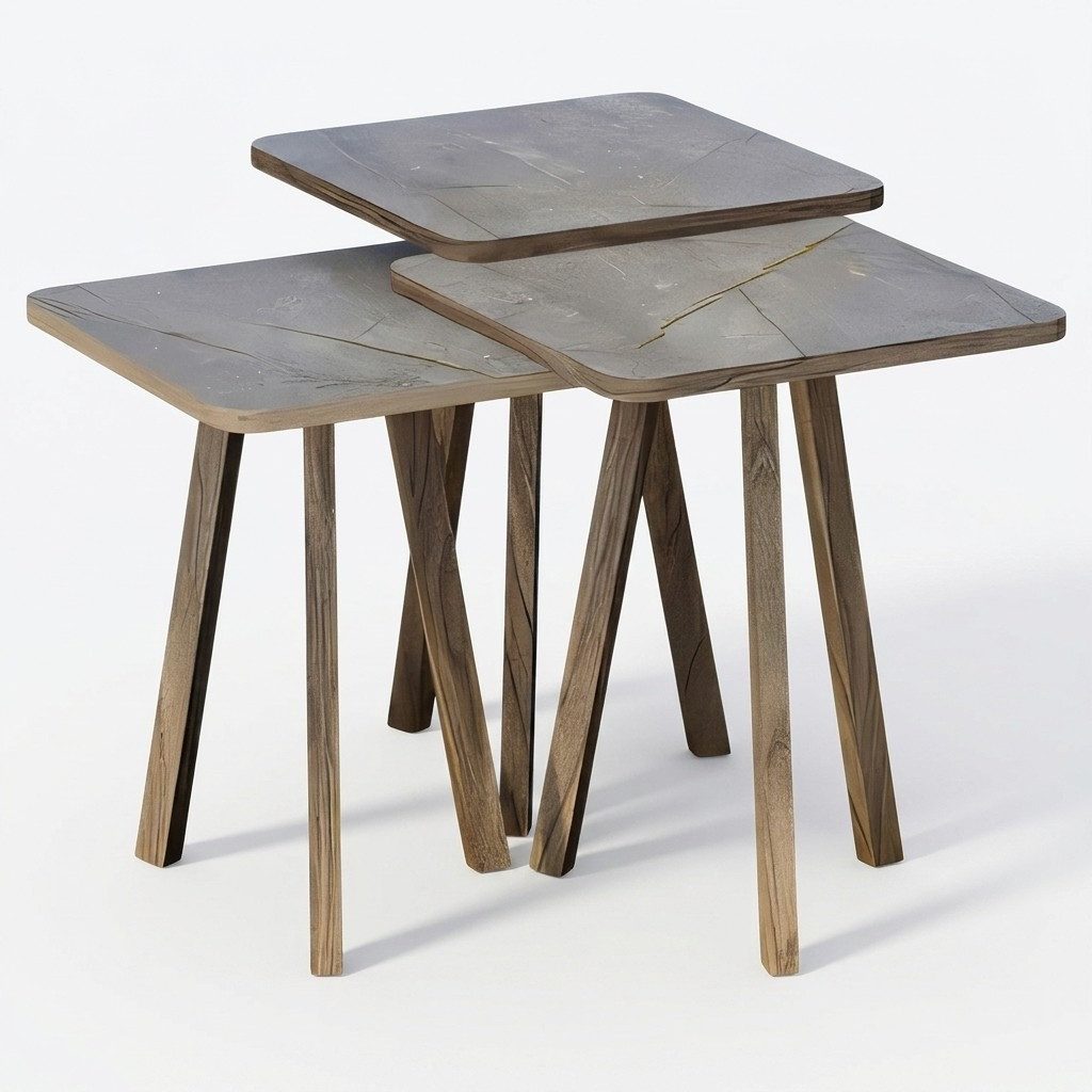 Xlmoebel Satztisch Graues Holz Couchtisch Set im modernen, eleganten Design (Set, 3er-Set), Made in Europa