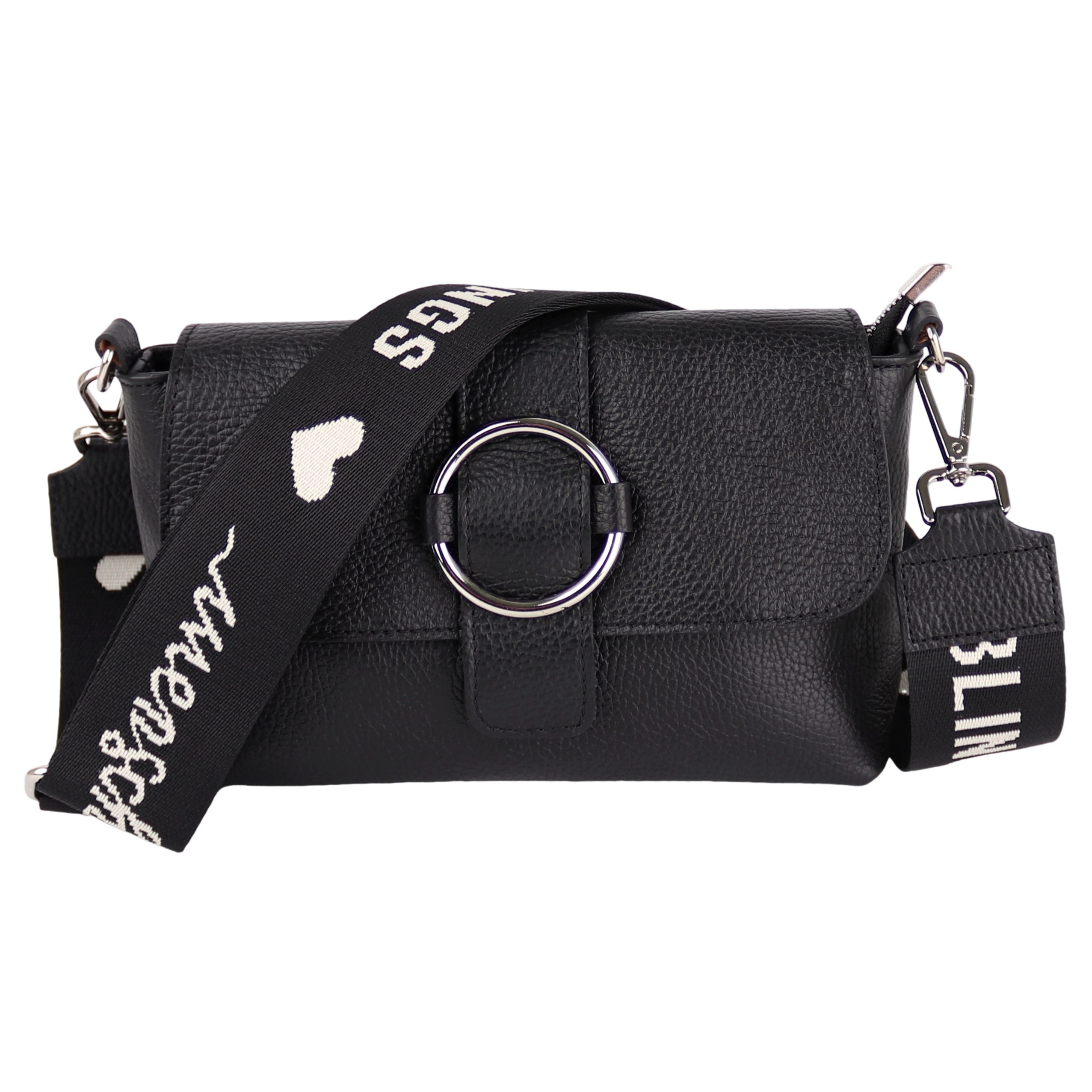 MIRROSI Umhängetasche Damen, Echtleder, Leder, Made in Italy, Umhängetasche, (Schultertasche für jeden Anlass (1 Tasche mit 1 oder 2 Gurte), 26x15x8cm), Crossbody Bag, Schwarz, gemusterten& verstellbaren Schulterriemen
