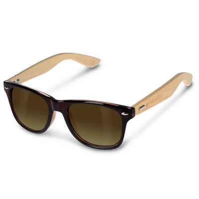 Navaris Sonnenbrille UV400 Unisex Damen und Herren Brille mit Bambus Bügeln - Holzbrille mit Etui