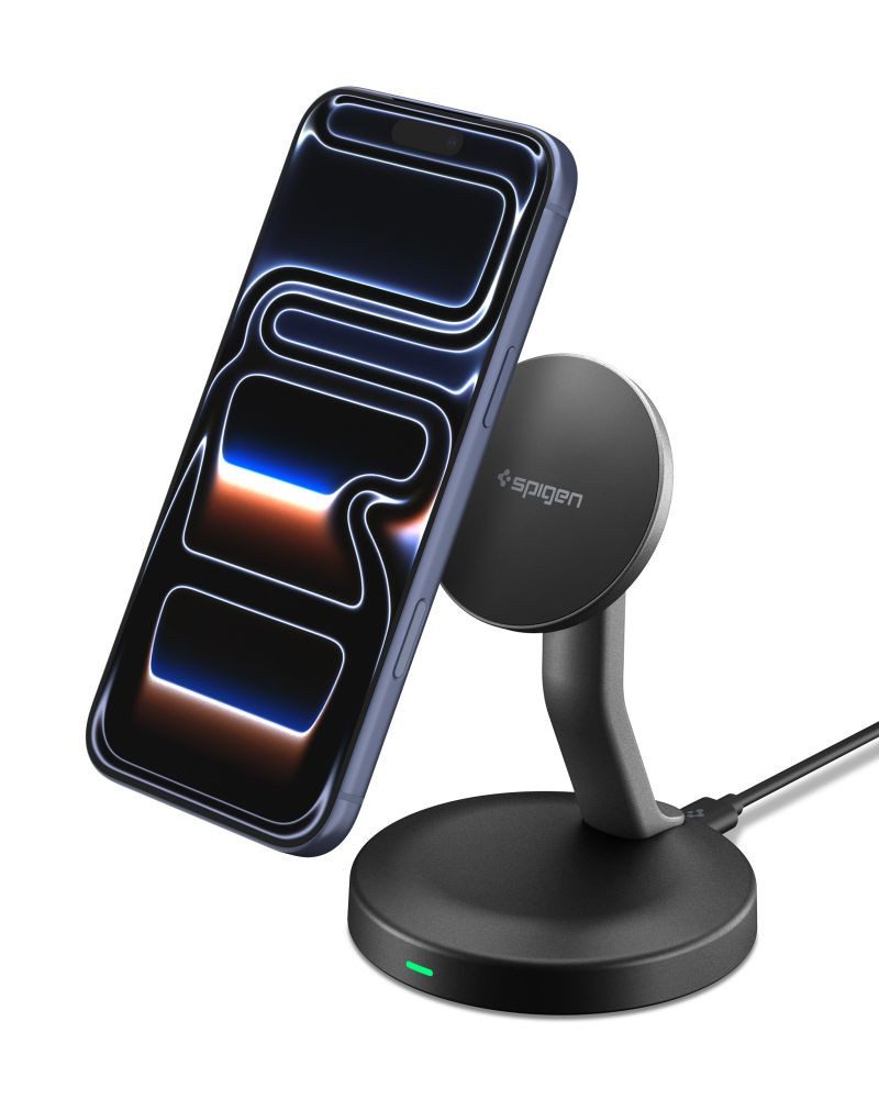 Spigen MagSafe Ladegerät Wireless Charger 15W, Induktives Schnellladegerät Ladestation (Einzelprodukt, 15W Schnellladen, AirBoost-Technologie, FOD-Funktion, Schutz-System)