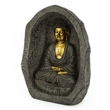 Rivanto Buddhafigur, Sitzende Buddha Statue in Steinhöhle, Höhe 28.5 cm