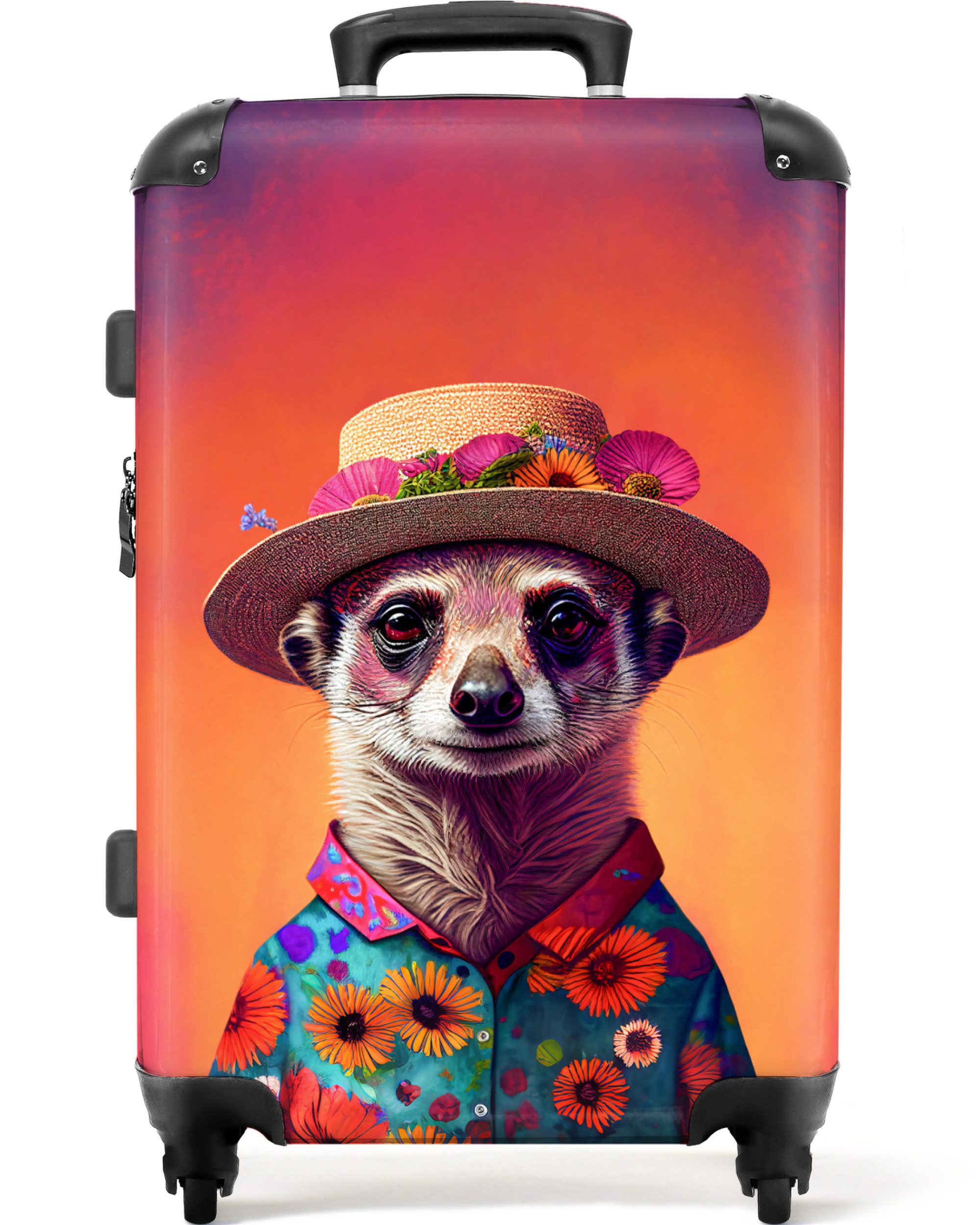 NoBoringSuitcases.com© Hartschalen-Trolley Erdmännchen - Blumen - Hut - Tiere - Porträt - Erdmännchen 67 cm - 72, 4 Rollen, Mittelgroßer Reisetasche mit Rollen für 20kg, Kinderkoffer