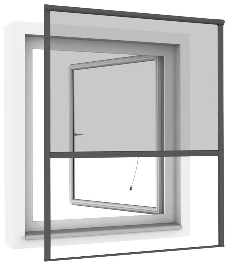 Insektenschutzrollo Plus für Fenster, Fliegengitter mit Rahmen zum hochschieben, Windhager, transparent, ohne Bohren, Moskitonetz Rollo 100 x 160 cm, erhältlich in anthrazit oder weiß