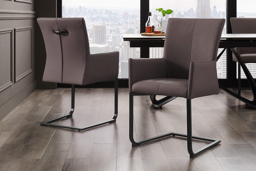 riess-ambiente Esszimmerstuhl SAMSON taupe grau / schwarz · Schwingstuhl mit Echtleder-Bezug (Einzelartikel, 1 St), Esszimmer · mit Armlehnen & Metallrahmen · bis 120kg belastbar