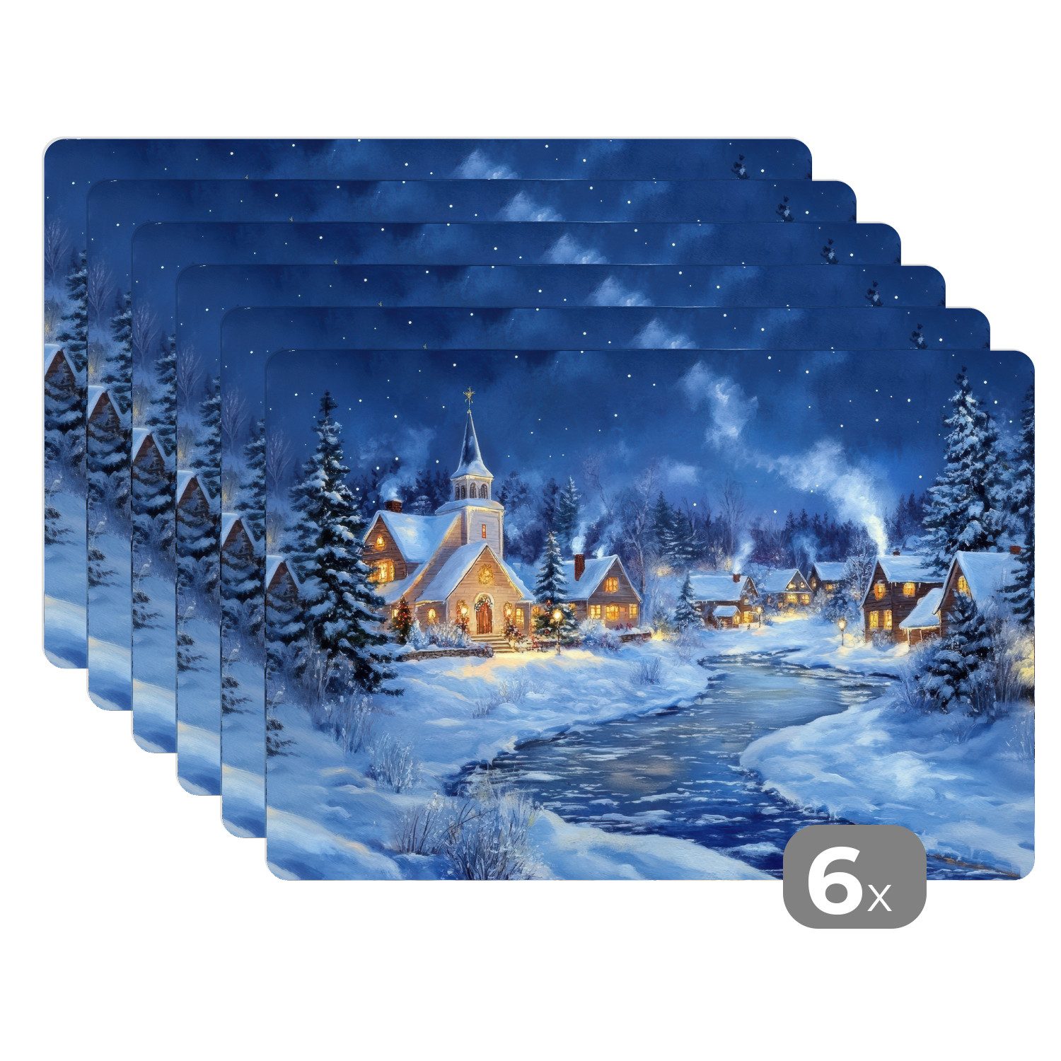 MuchoWow Platzset Winterabend - Weihnachtsdorf - Dunkelheit, (6-St), Platzs günstig online kaufen