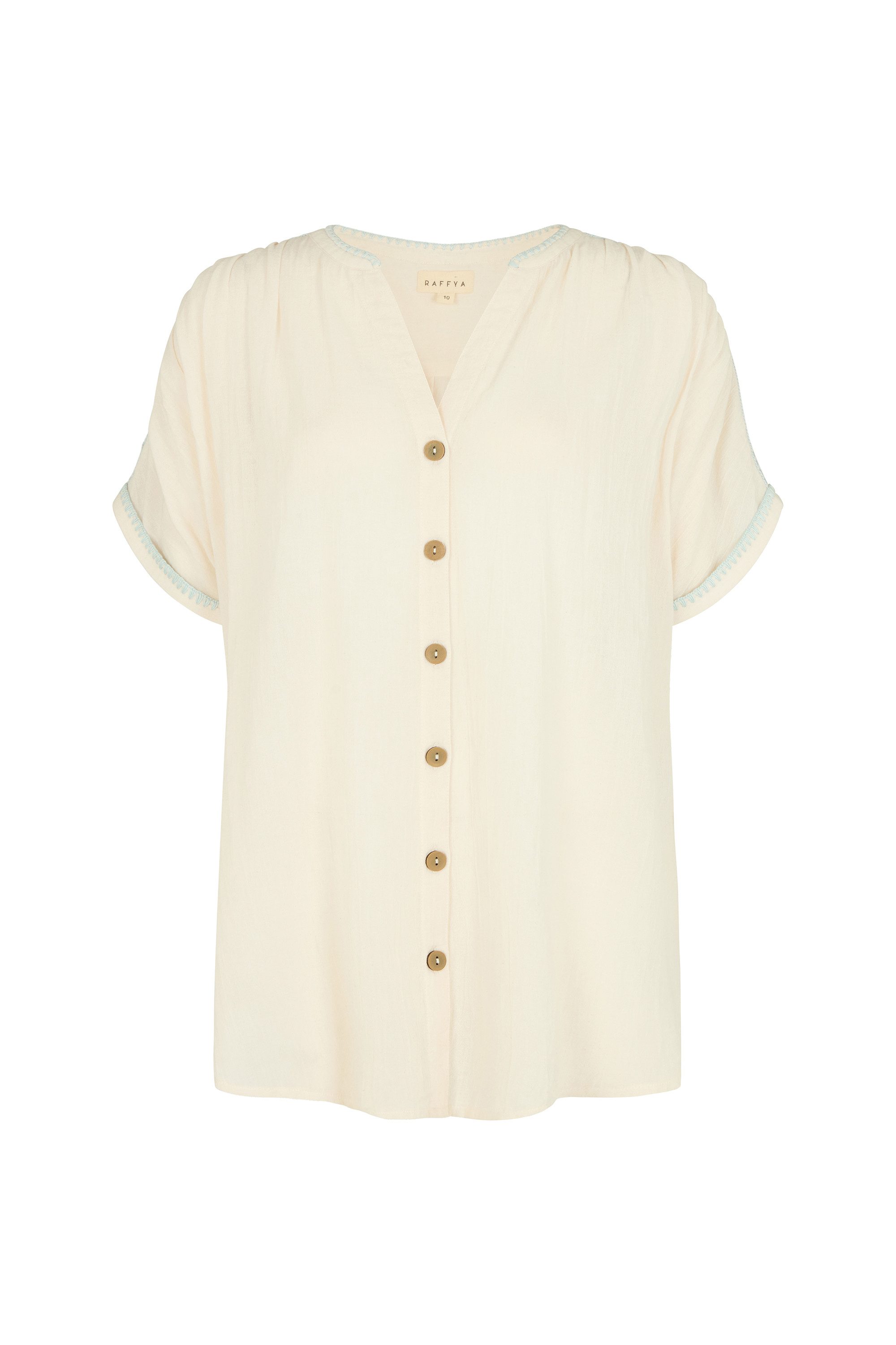RAFFYA Hemdbluse Juneeta Crop Sleeve Shirt In Cream Damen