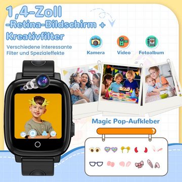 PIULAXIU Kinder langanhaltendem Video-und Telefonanruf Smartwatch (1,4 Zoll, 4G), mit Echtzeit-Ortung, Schulmodus für Jungen Mädchen 5-14 Jahre Geschenk