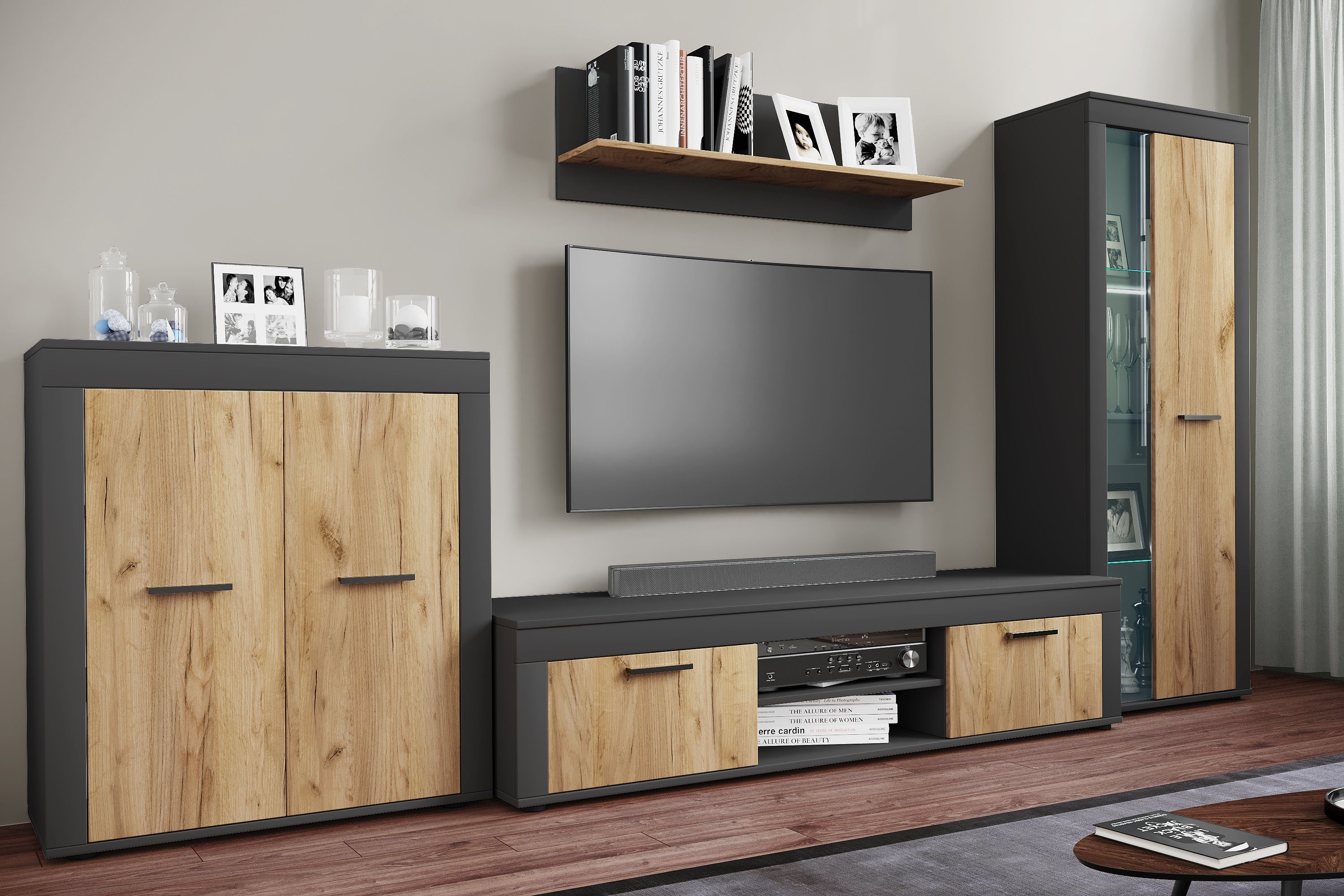 VCM Kommode Sideboard Usilo H. 159 x B. 60 x T. 35 cm, Holz Kommode, Sideboard mit Drehtüren, Anrichte