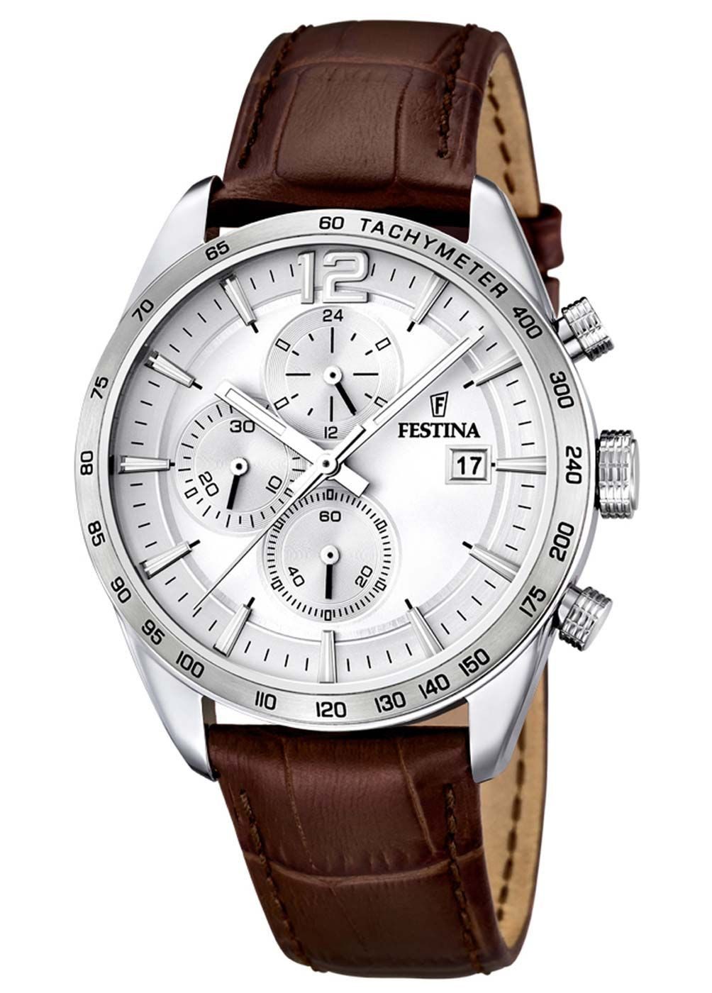 Festina Quarzuhr Chronograph Braunes Lederband, 43,5 günstig online kaufen