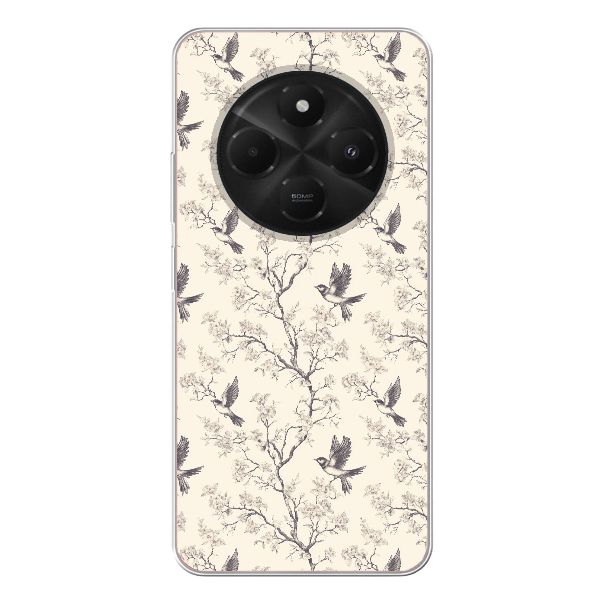 Handyhülle für Xiaomi Poco C75 Äste - Vögel - Beige