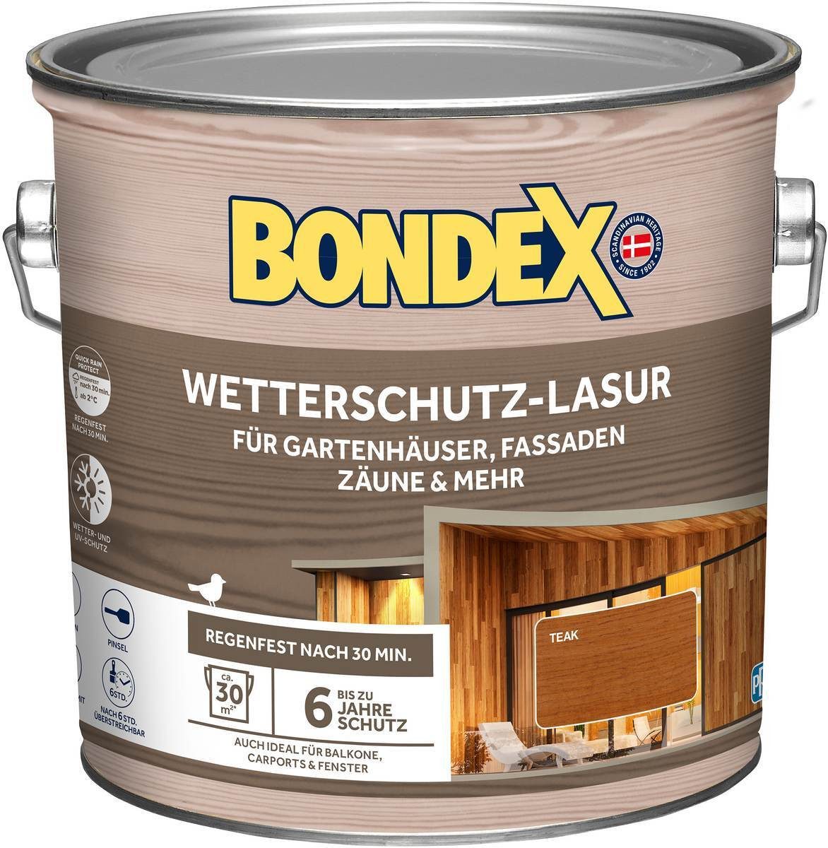 Holzschutzlasur Wetterschutz-Lasur 2,5 L in Teak, seidenmatter UV-Schutz, wasserbasier