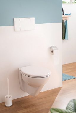 Calmwaters Tiefspül-WC, Wandhängend, Abgang Waagerecht, Wand-WC, spülrandlos, 6 cm erhöht, WC-Sitz mit Absenkautomatik