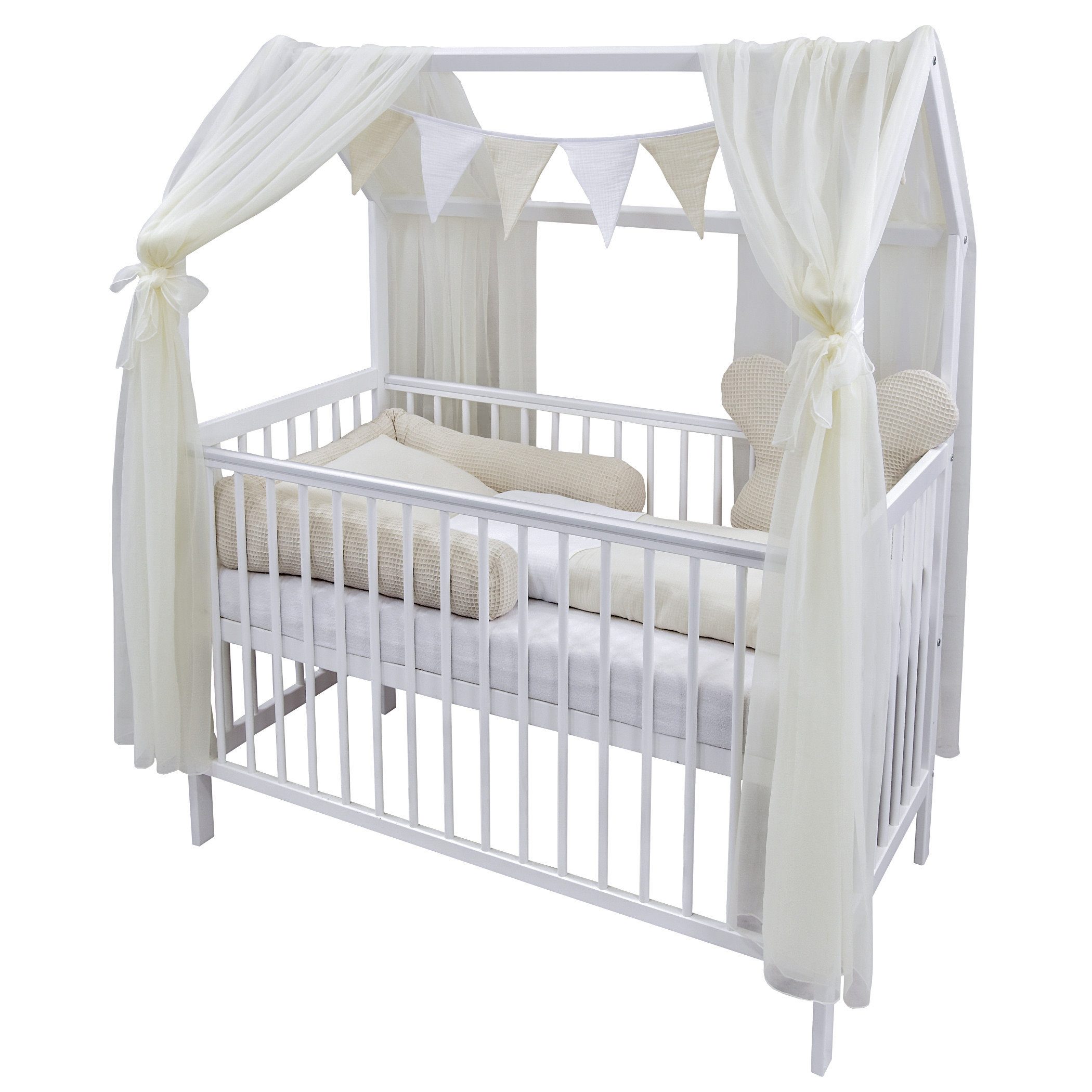 Komplettbett Hausbett Babybett Komplettset Waffelpique