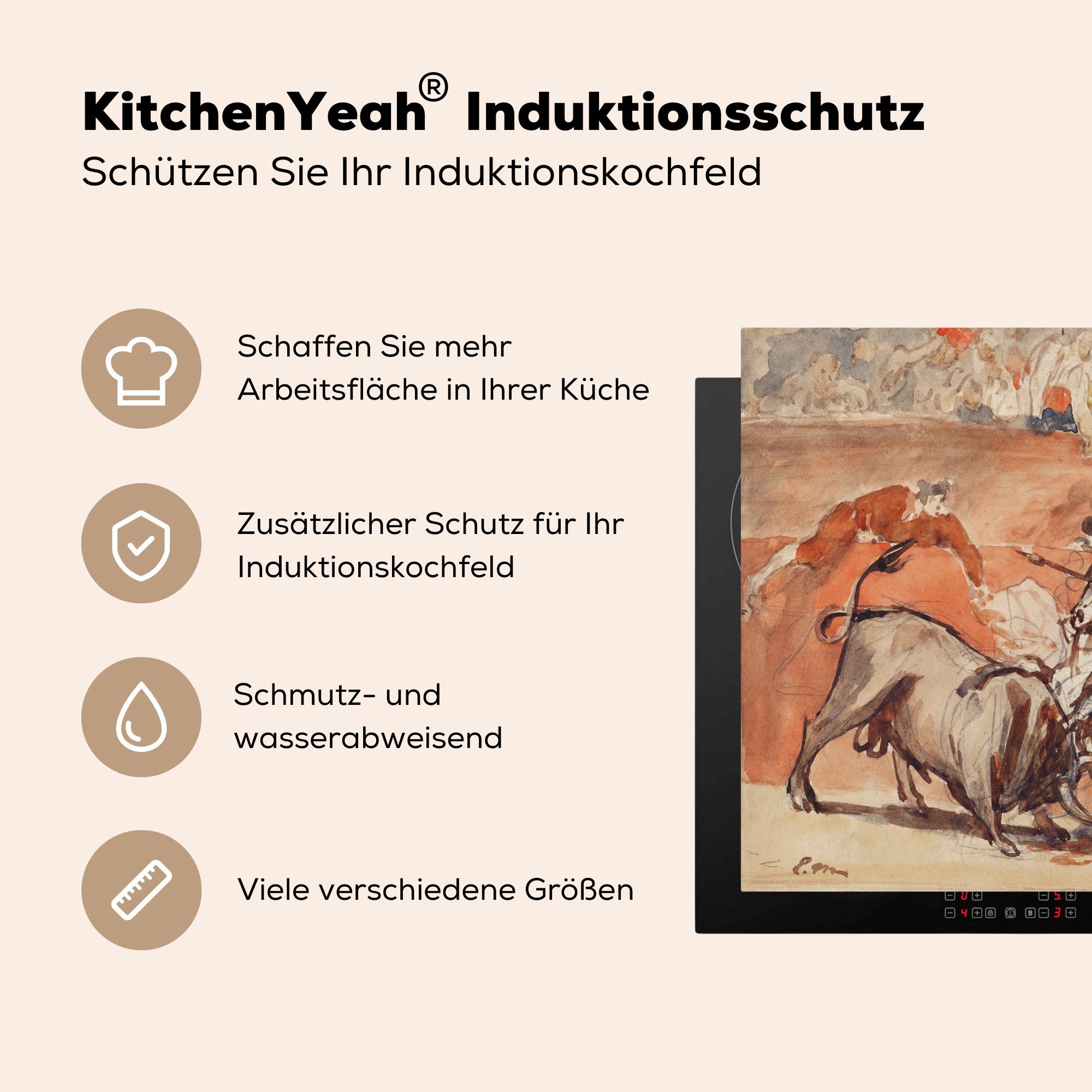 tlg), küche, Edouard Induktionsmatte Stierkampf (1 für 59x52 Vinyl, MuchoWow Herdblende-/Abdeckplatte cm, - Ceranfeldabdeckung Manet, die