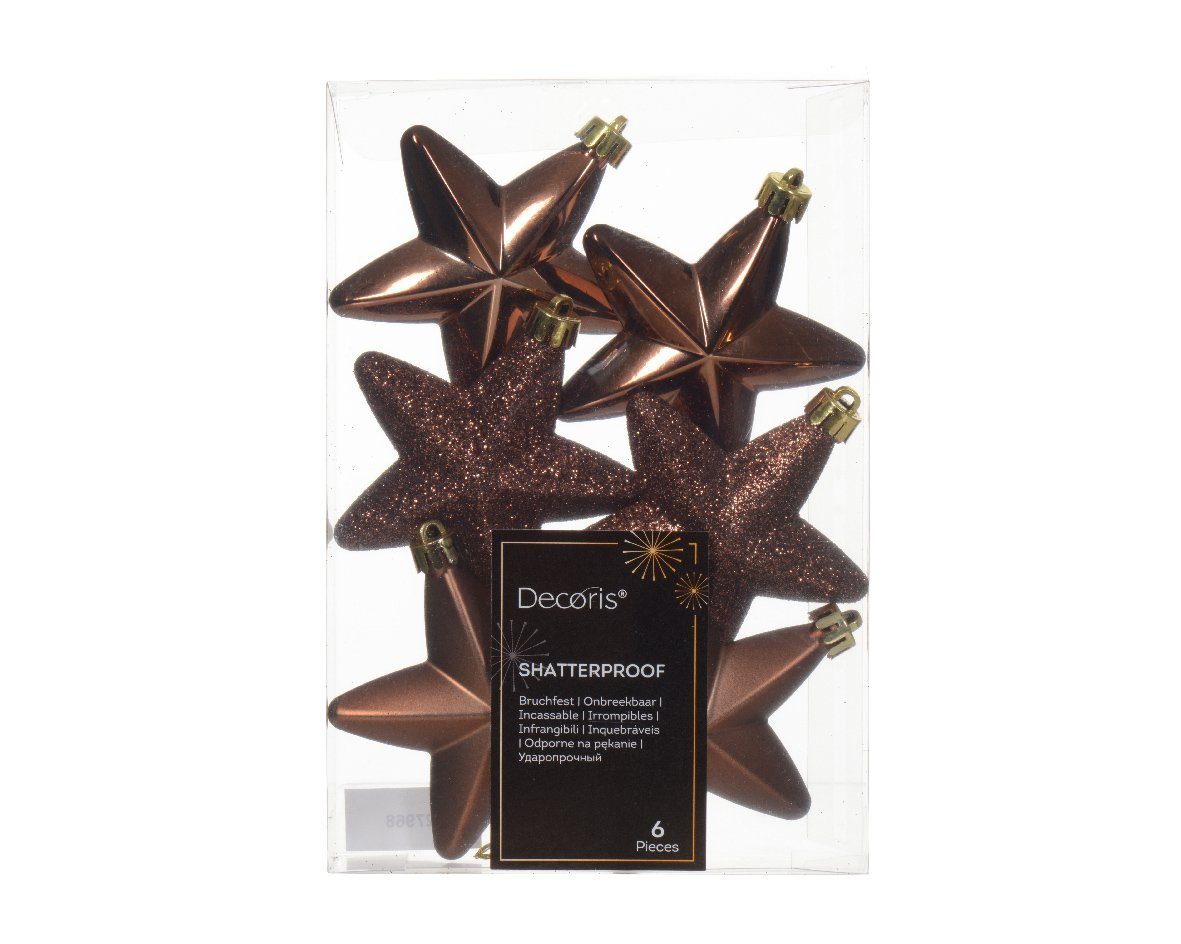 Kaemingk Christbaumschmuck, Christbaumschmuck Sterne Kunststoff 7cm 6 Stück - Espressobraun