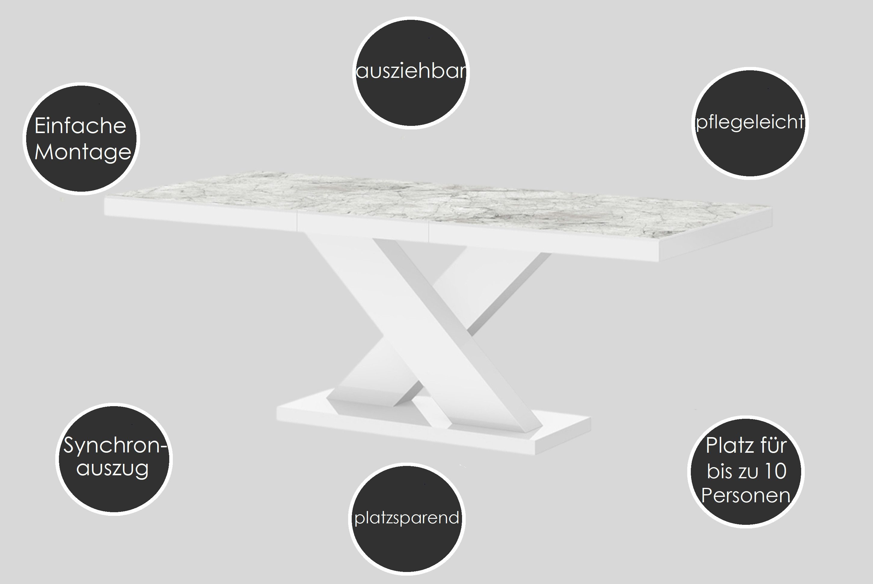 designimpex Esstisch Design Tisch HE-888 Eiche Natur - Weiß Hochglanz ausziehbar 160-210 cm
