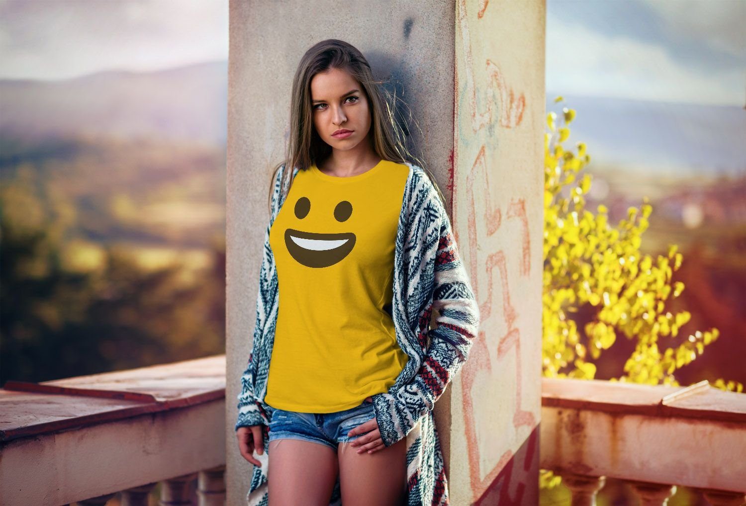 MoonWorks Print-Shirt Damen T-Shirt Emoticon Gruppenkostüm günstig online kaufen