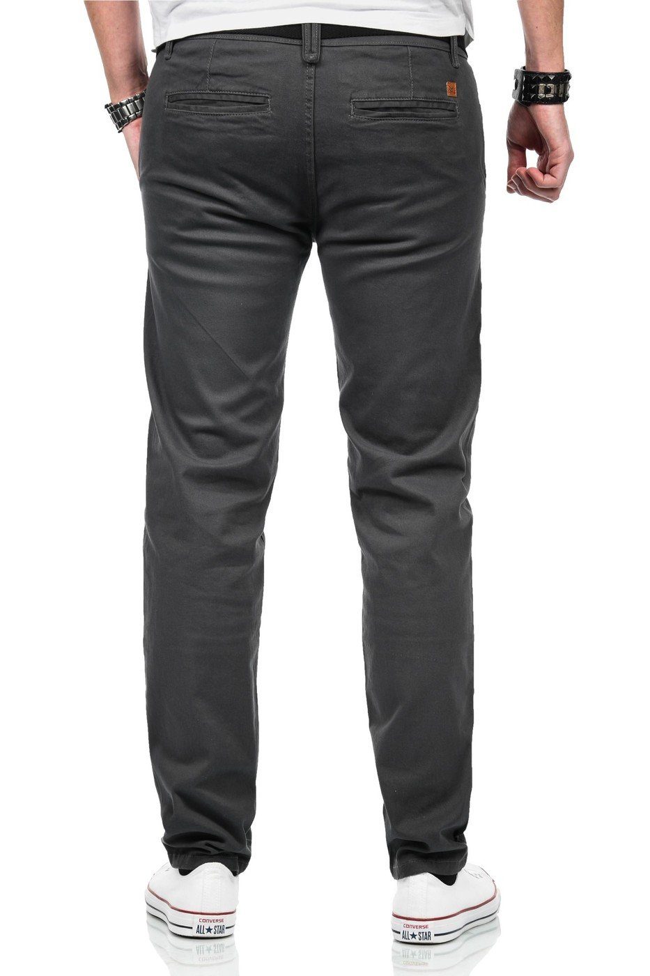 Maurelio Modriano Straight-Jeans Maurelio Modriano Herren Designer Chino Hose MM015 mit Stretchanteil und passendem Gürtel – Bild 4 von 4