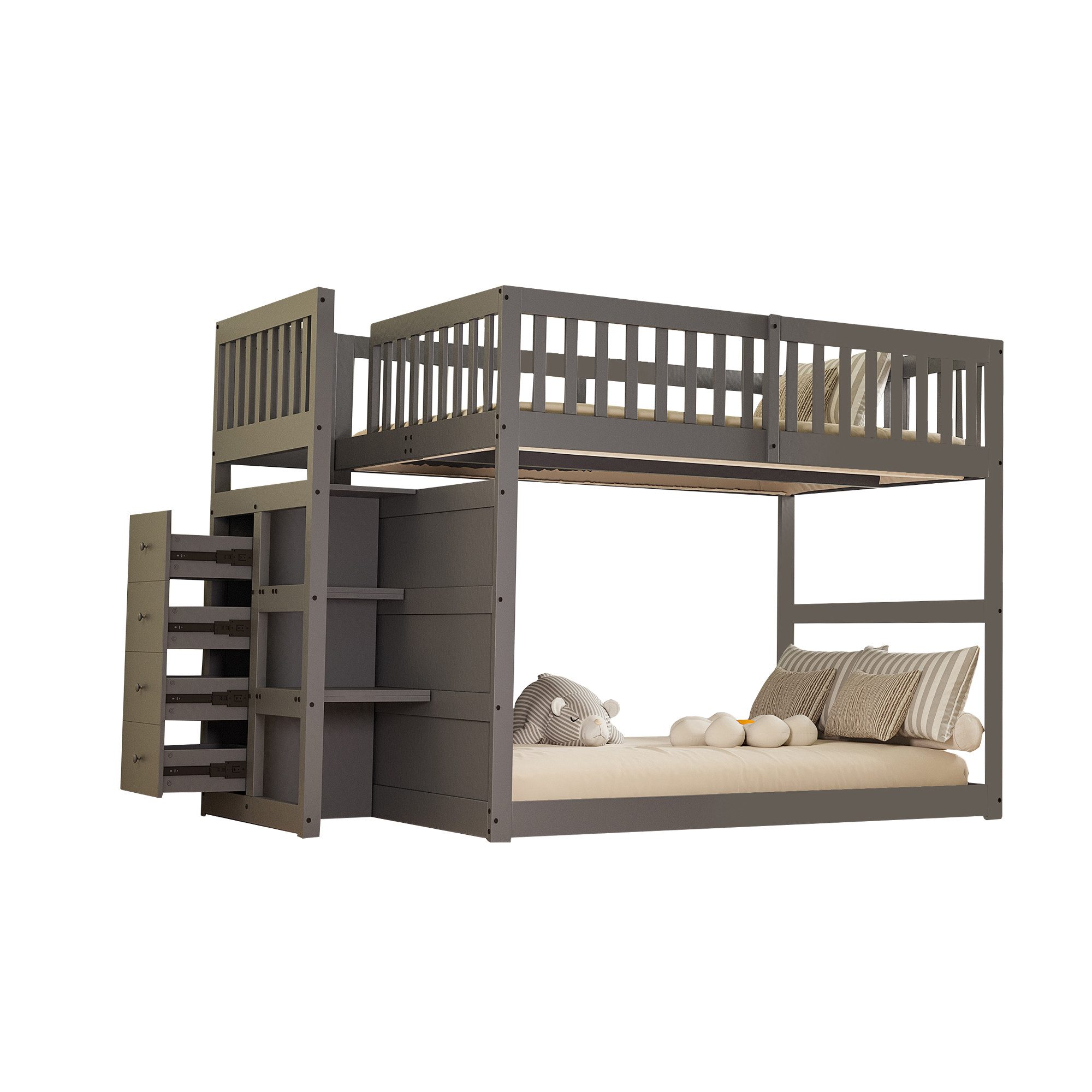 OKWISH Etagenbett Kinderbett Holzbett Gästebett Stauraumbett (mit hohem Zau günstig online kaufen