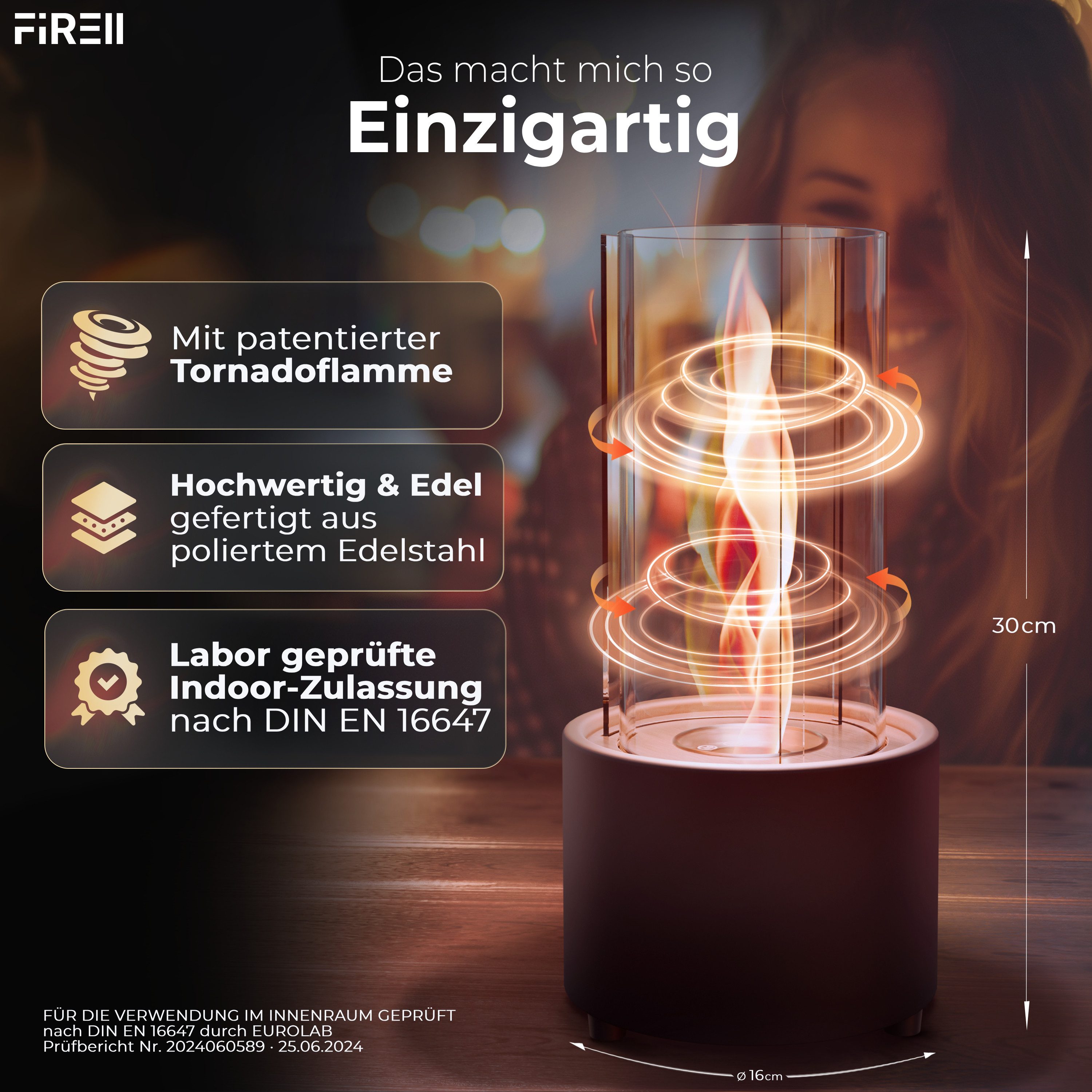 FIRELL Tischfeuer Ethanol Tischkamin Indoor & Outdoor Echtfeuer-Dekokamin (aus Edelstahl, Komplett-Set), Verstellbare Flamme, 2h Brenndauer, Patentierte Wirbelf – Bild 3 von 5
