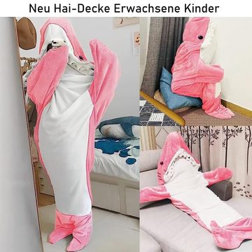 Wohndecke Hai Decke mit Ärmeln, Flauschig Hoodie Superweiche Cozy Hai-Schlafsack, NUODWELL