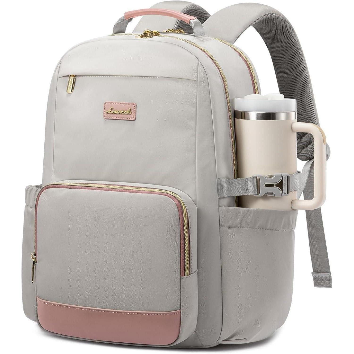 Laptoprucksack Rucksack Damen Laptop Schulrucksack Daypack Grau Rosa 15.6 zoll