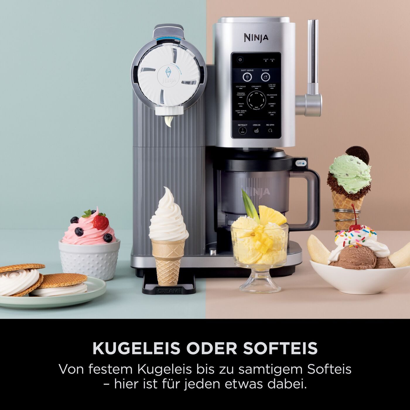 NINJA Eismaschine Ninja CREAMi Scoop & Swirl 13-in-1 Softeis- und Eismaschine NC701EU, 0,48 l, Softeis & Eismaschine NC701EU – Bild 5 von 5