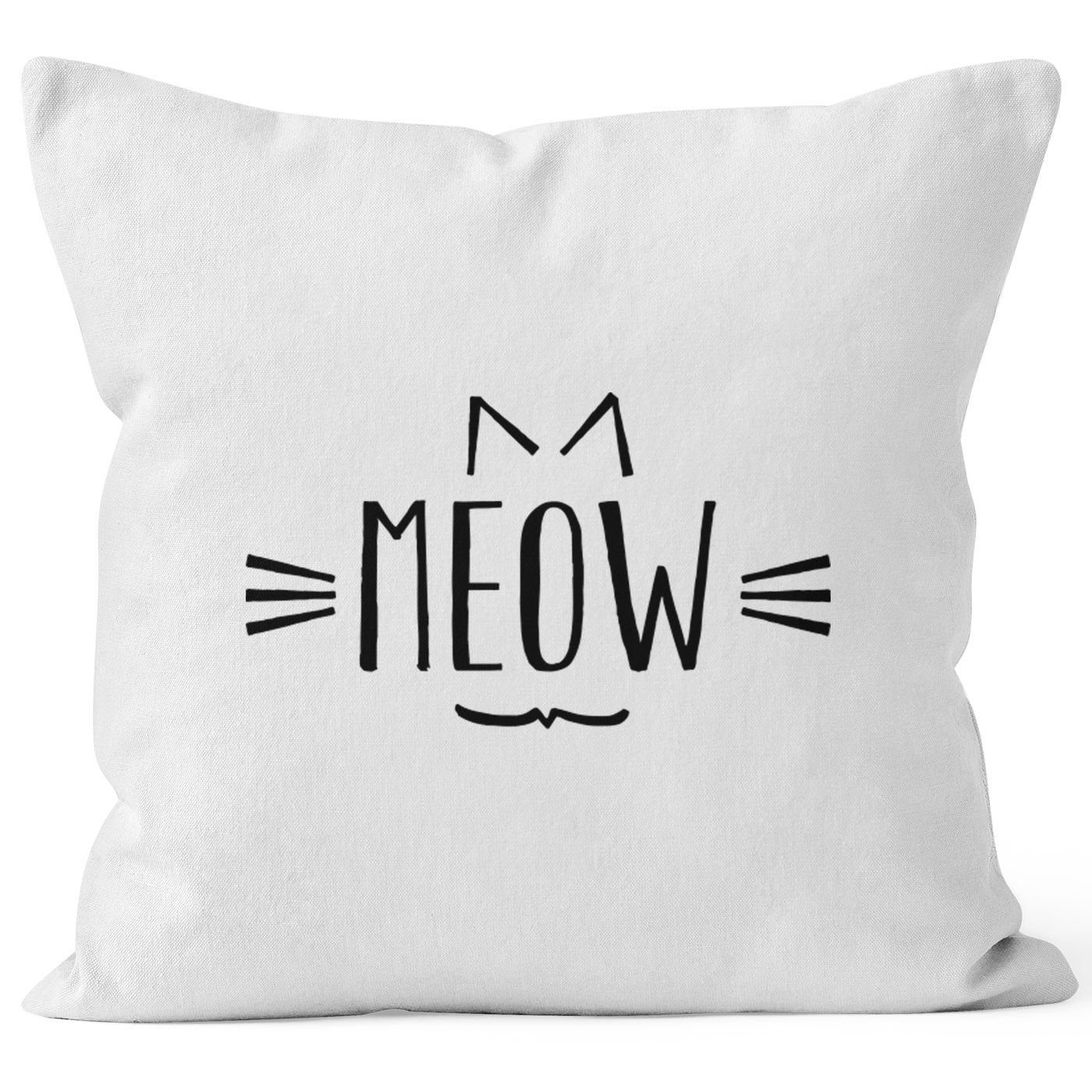 weiß Kissenbezug Moonworks Kissenhülle Dekokissen MoonWorks Miau Dekokissen Baumwolle Meow Cat Katze 40x40