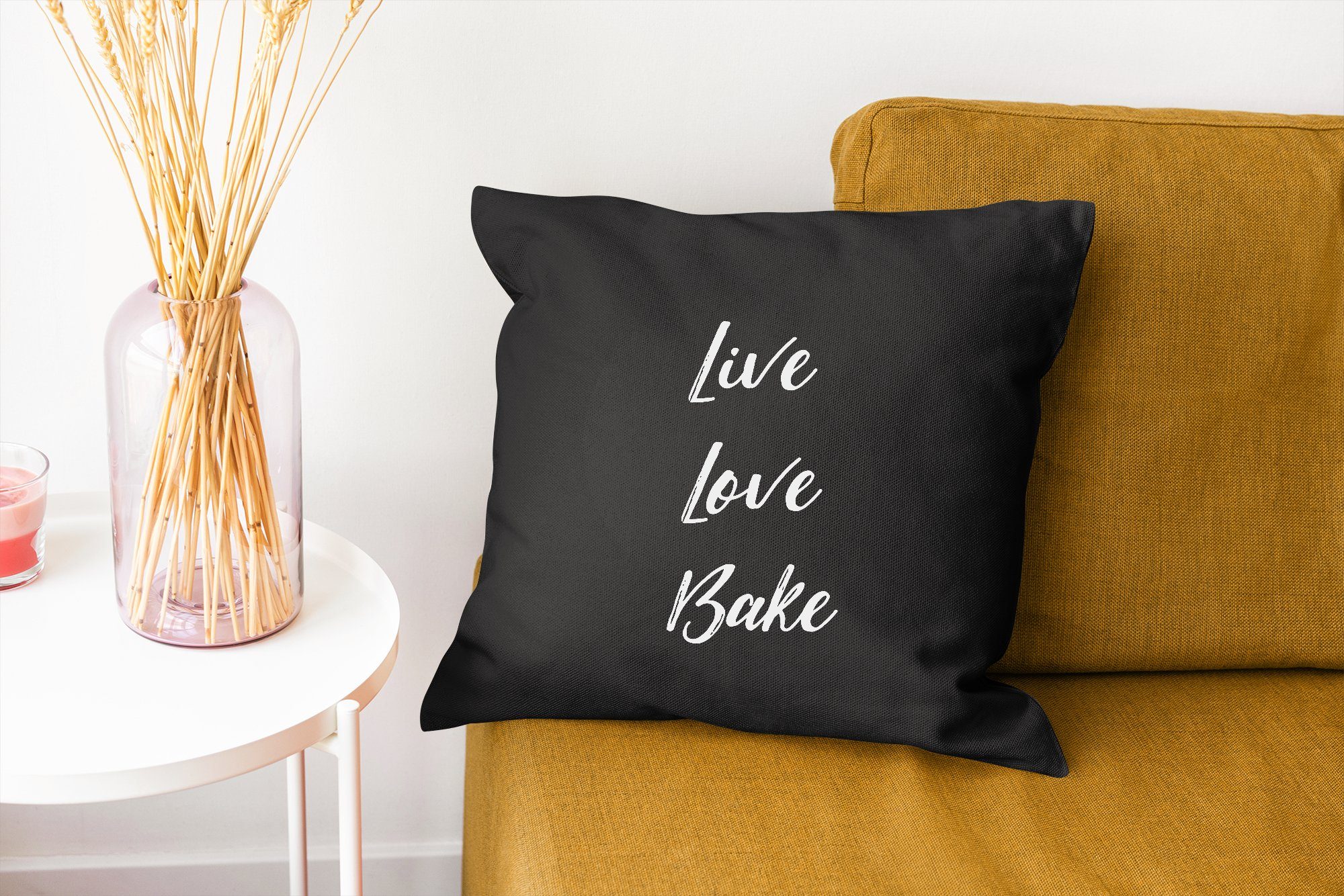 Backen, - - Sprichwörter für mit Dekokissen MuchoWow Deko, Zitate Wohzimmer, Zierkissen Liebe - Leben Backen Schlafzimmer, Kochen - Füllung Sofakissen