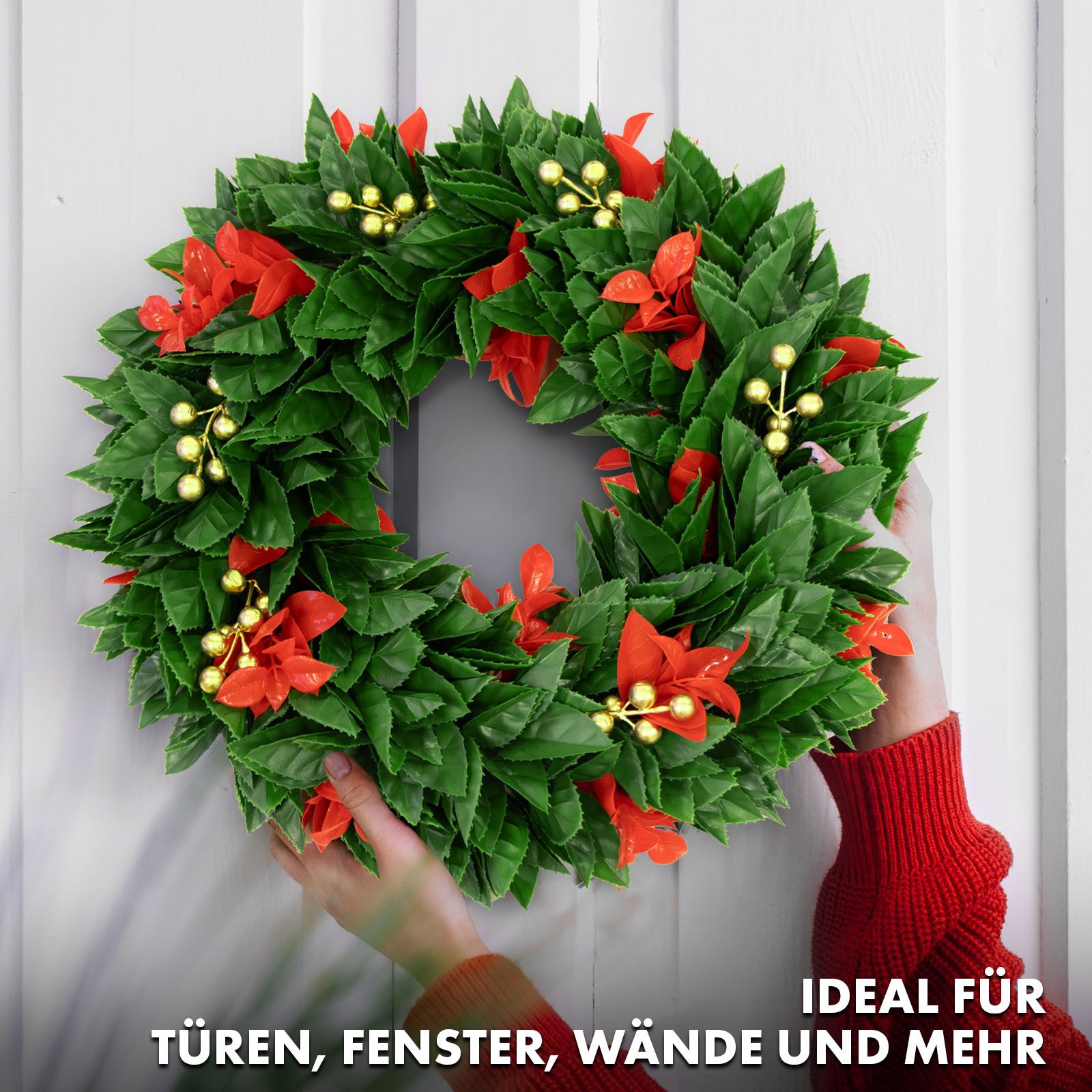 Floordirekt Dekokranz Weihnachtskranz Photinia, Dekorativer Kranz, Lebensechtes Aussehen