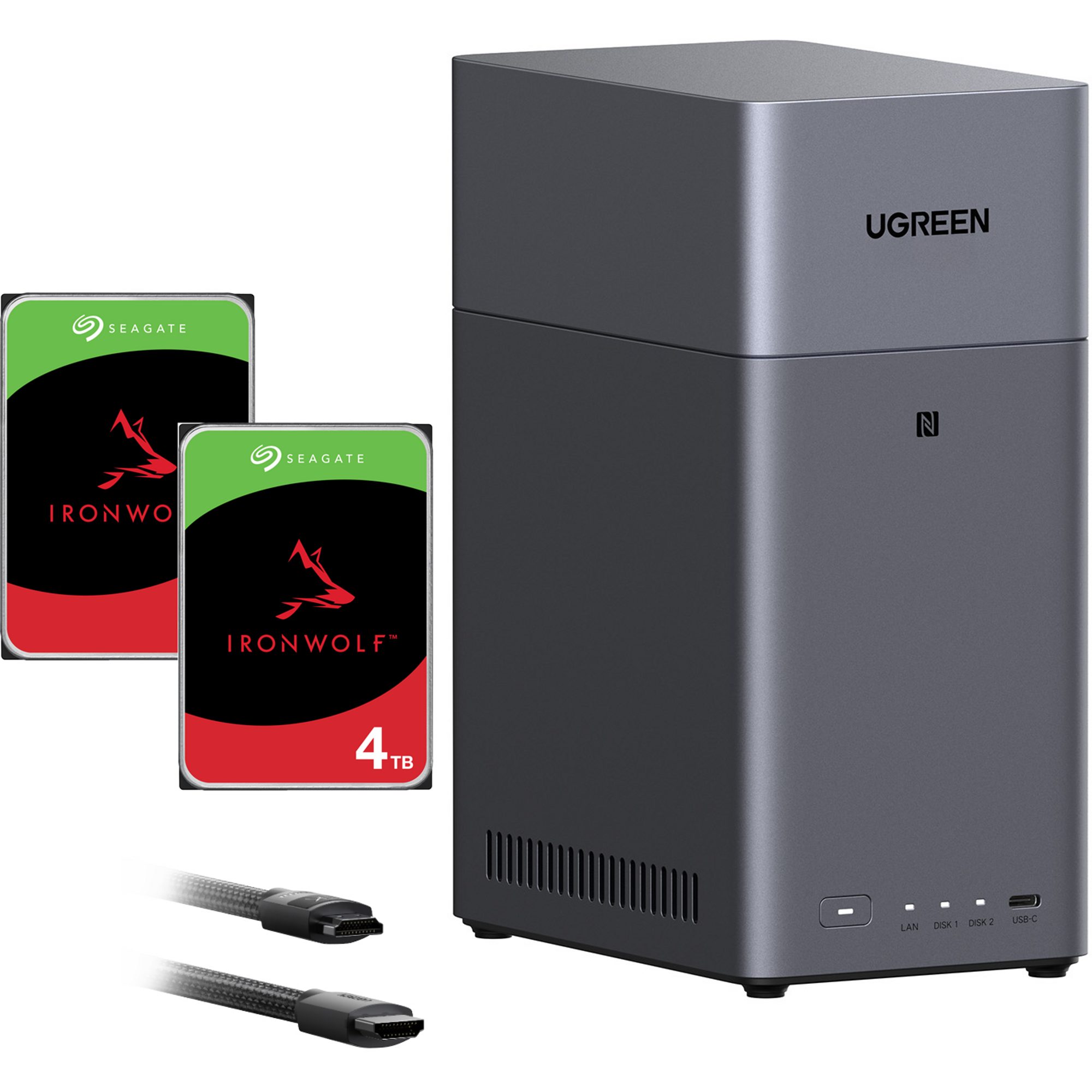 UGREEN Festplatten-Gehäuse UGREEN DH2300 Bundle mit 2x Seagate IronWolf NAS 4 TB CMR