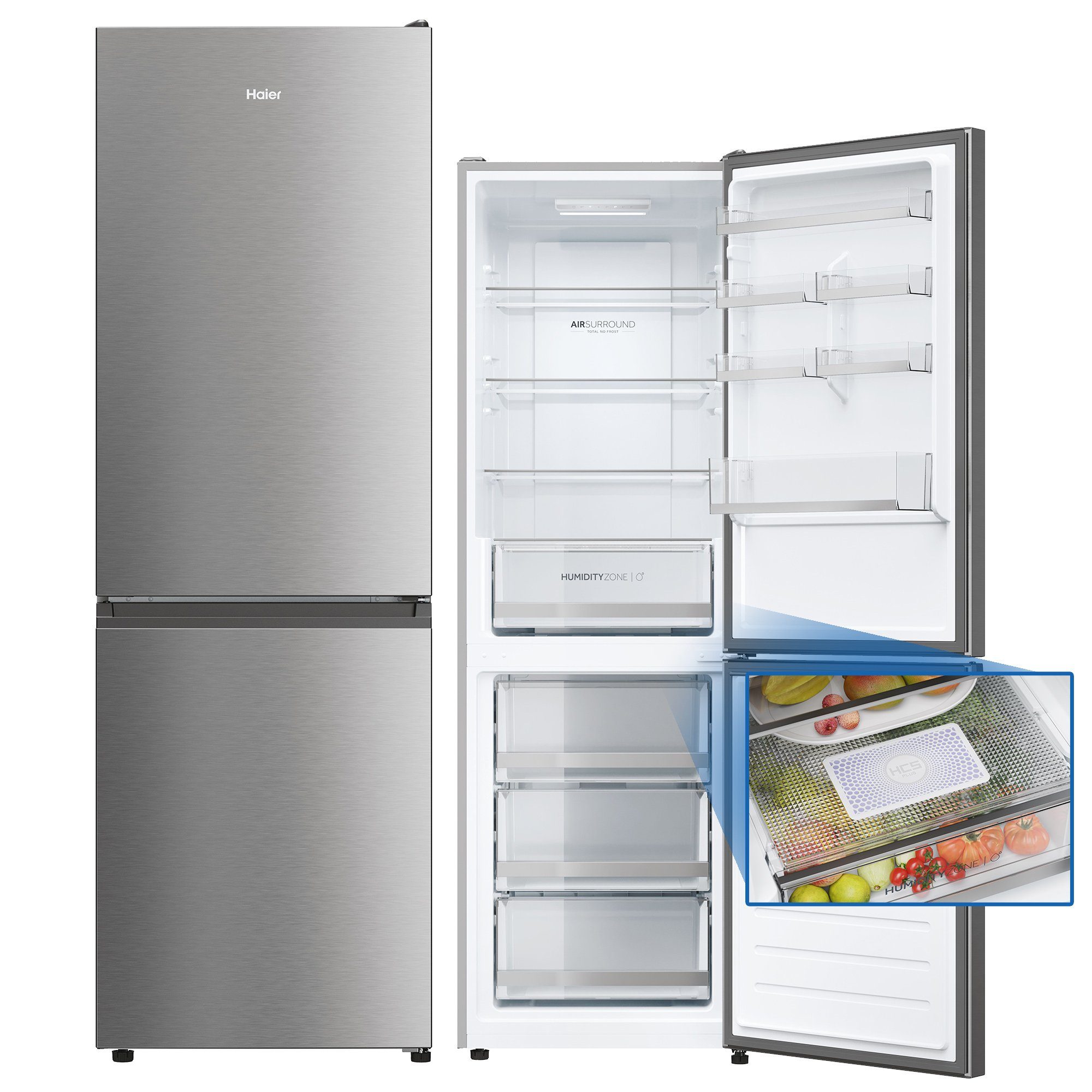 Haier Kühlschrank Edelstahlfront Inox HDW1618DNPK, 185 cm hoch, 59,5 cm  breit, Total No Frost Air Surround, hOn App Künstliche Intelligenz