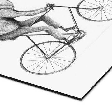 Posterlounge Alu-Dibond-Druck Mike Koubou, Auch ein Gentleman fährt Fahrrad Schwarz/Weiß, Jungenzimmer Illustration