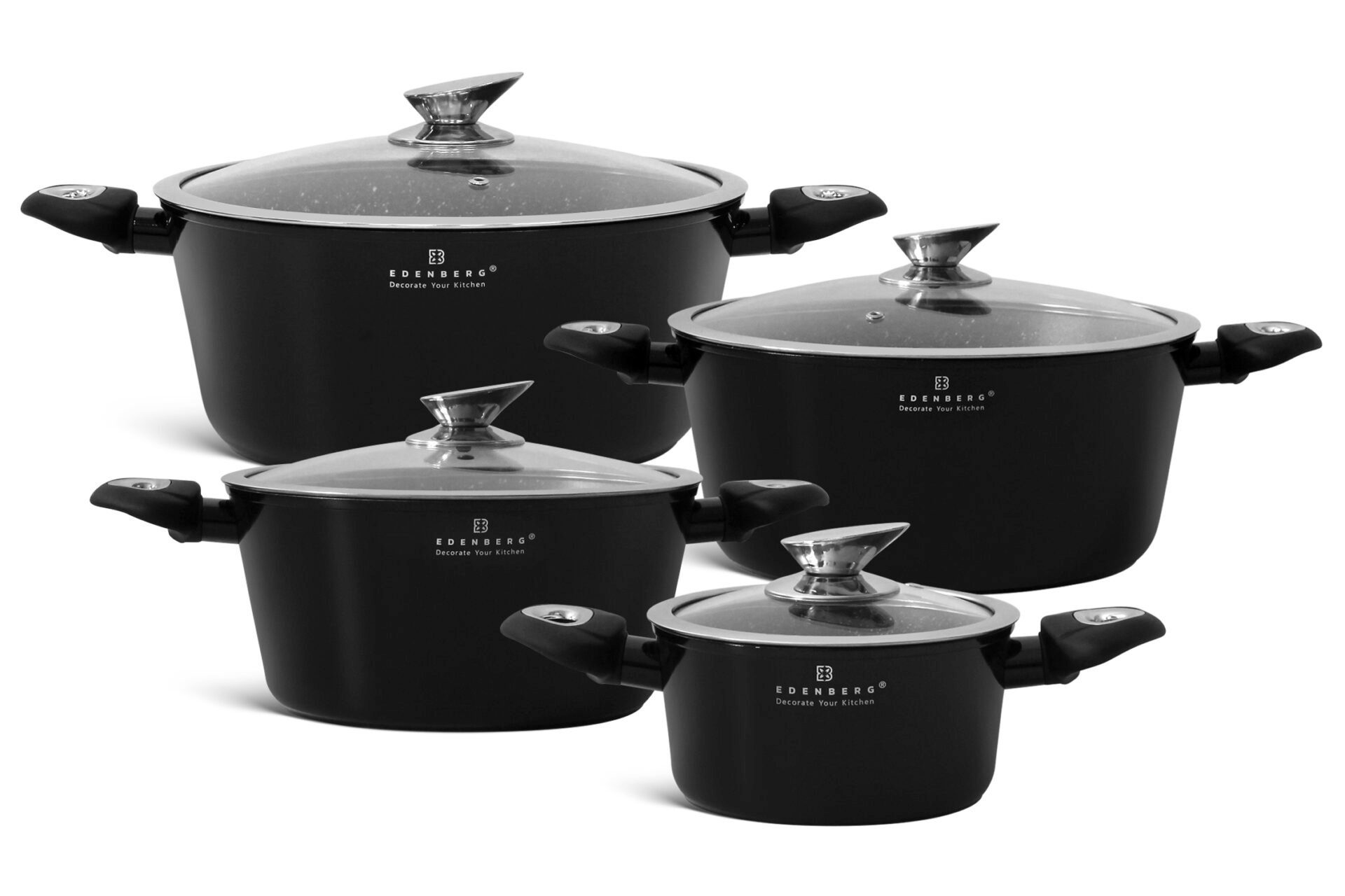 Edenberg Topf-Set Klassische schwarze Töpfe, in 4 verschiedenen Größen und in 4 Farben, Aluminium, Keramik (Gönnen Sie sich stilvolles Kochen auf höchstem Niveau – mit diesem eleganten Topfset, das Design, Qualität und Funktionalität perfekt vereint., 8-tlg., Zeitloses Design des Topfsets. Eine ideale Geschenkidee)