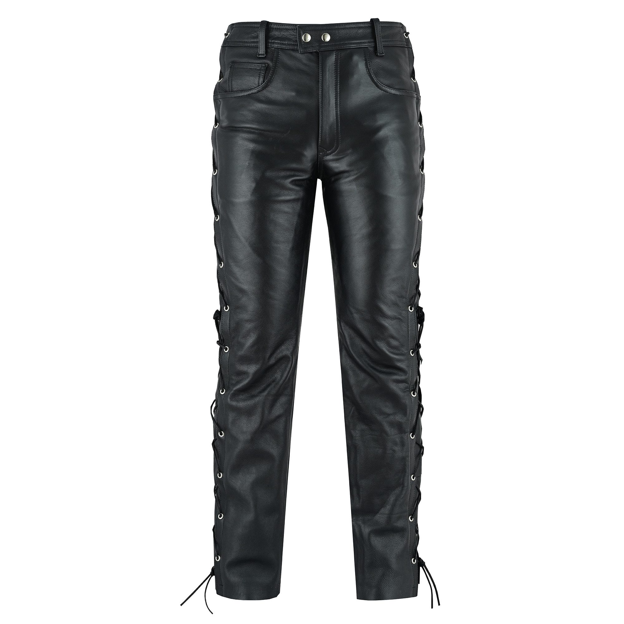 BOHMBERG Lederhose Herren Lederjeans, Seitliche Schnürung aus echtem Leder, Regular Fit
