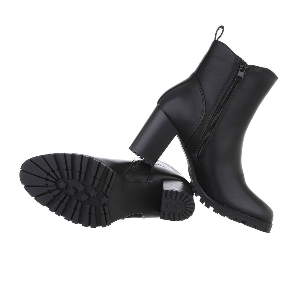 High-Heel-Stiefelette High-Heel Ital-Design Damen Schwarz Blockabsatz in Freizeit Stiefeletten